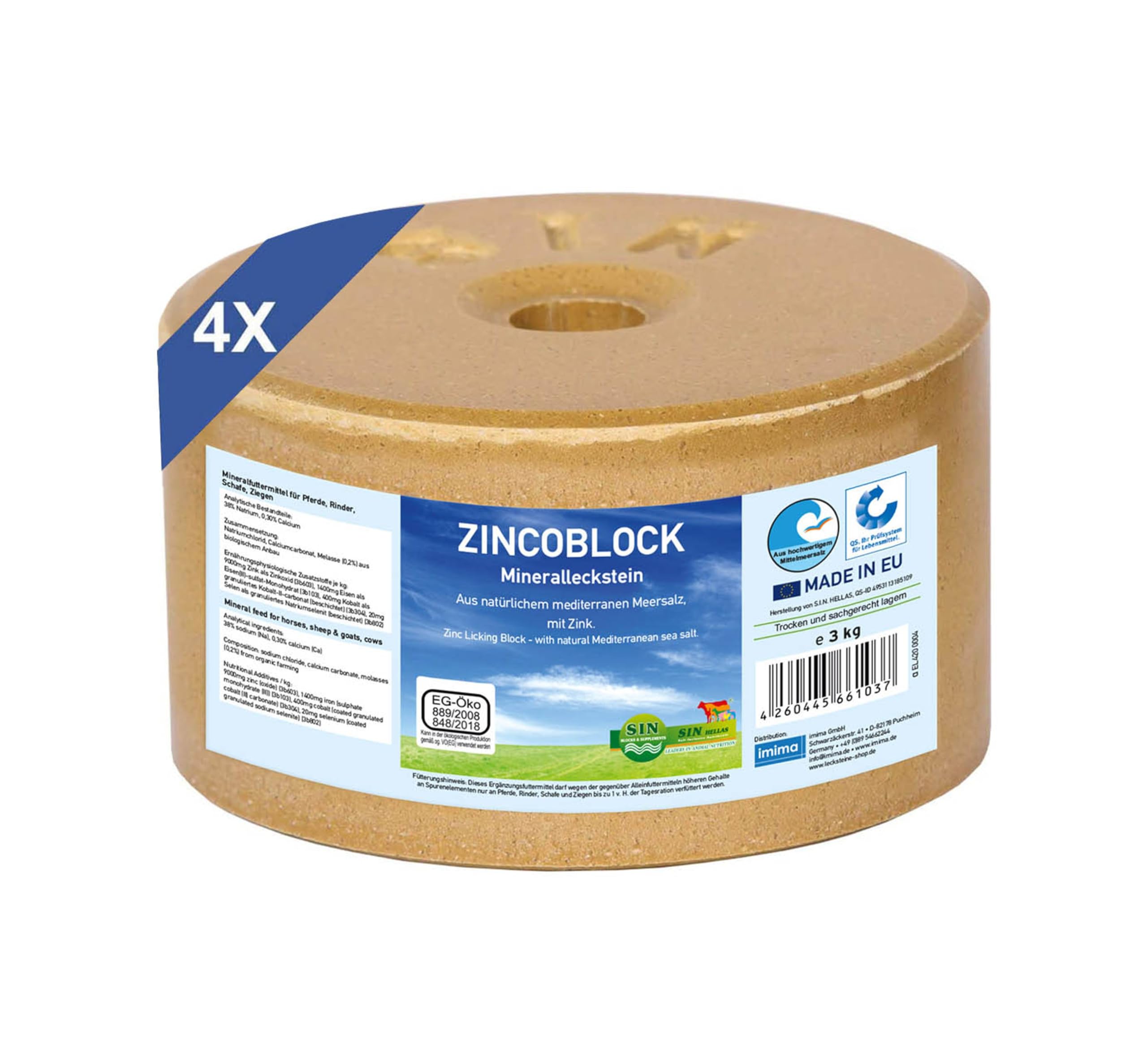 Salt Lick for Horses – ZINCOBLOCK Mineral Block with Zinc, Iron, Cobalt & Selenium – Set 4 x 3kg – Supports Hoof, Coat, Immunity & Fertility for Horses, Cattle, Sheep & Goats