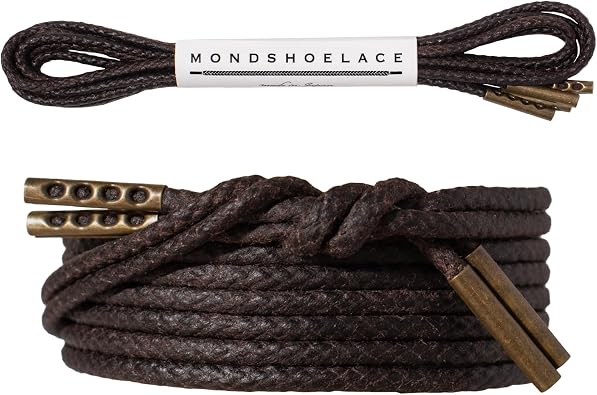 MONDSHOELACE Thin Stay-Tied Waxed Cotton Round Shoelaces 2/25"2.2mm with Metal Tips Dress Shoe Laces for Oxfords & Derbys