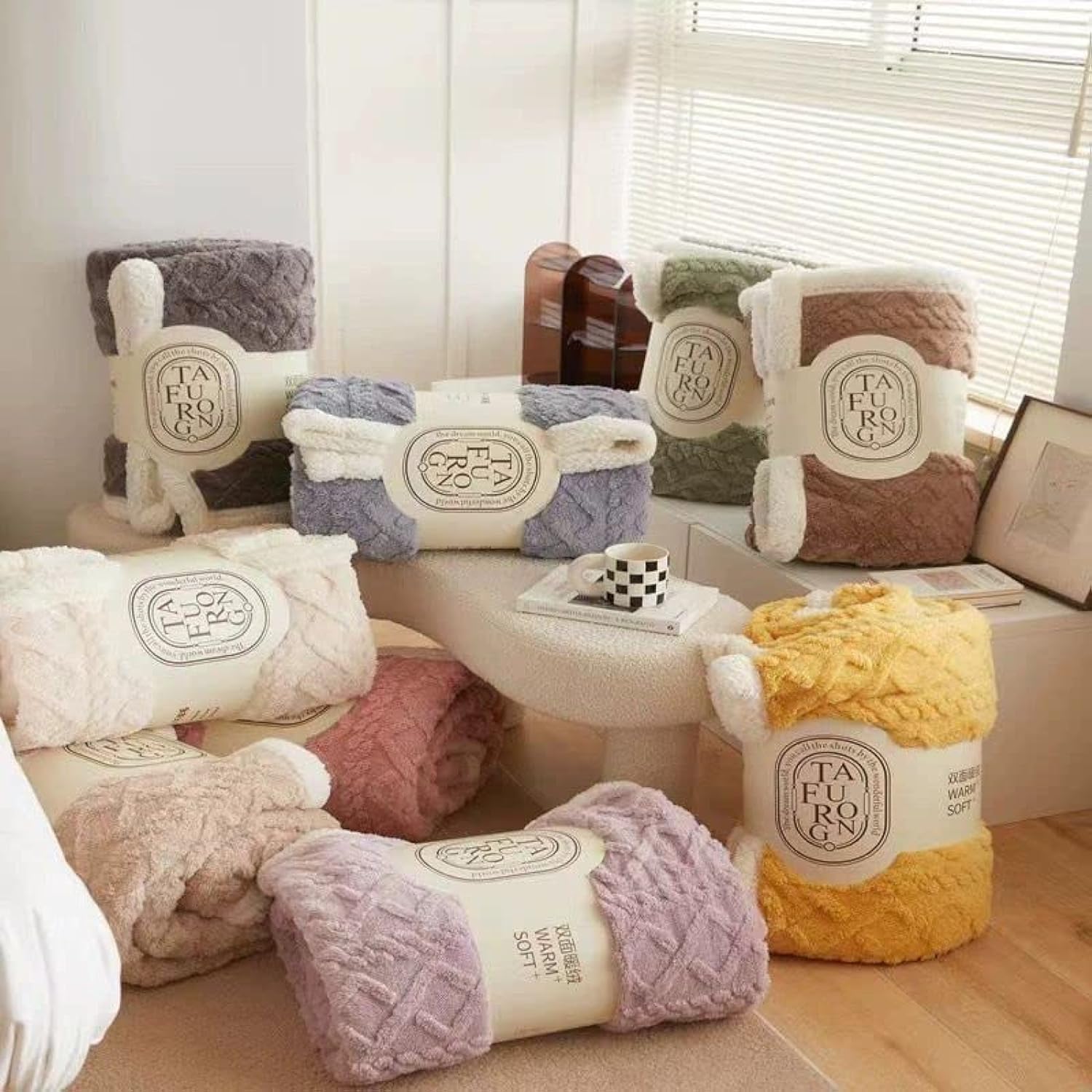 Fleece Throw Blanket Plush Fluffy Soft Warm Knitted Jacquard Reversible Large Throw for Bed, Couch and Sofa (BL11)