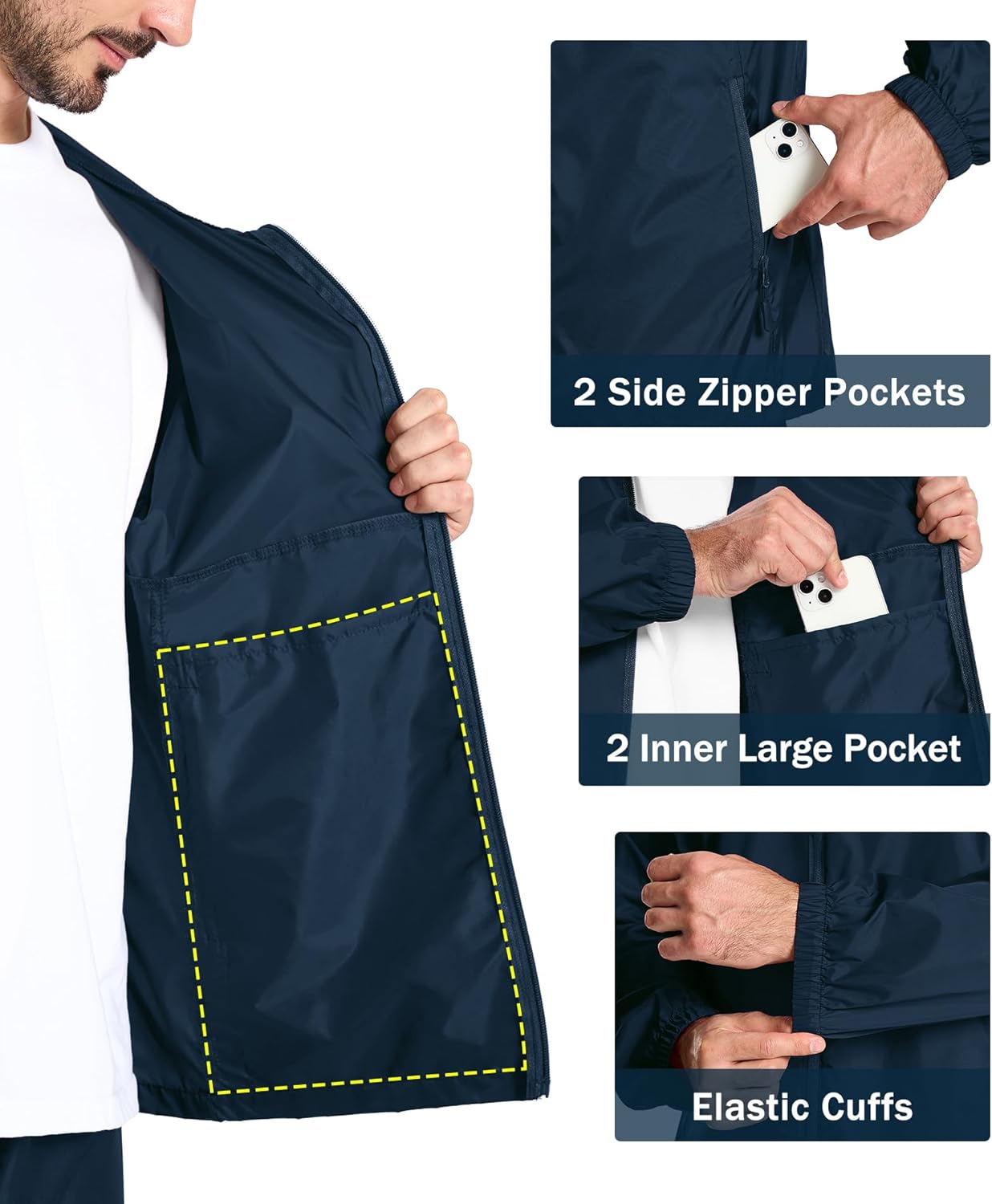 ZITY Men's Rain Jacket Waterproof with Hood Lightweight Raincoat for Golf Hiking Camping Cycling - Image 4