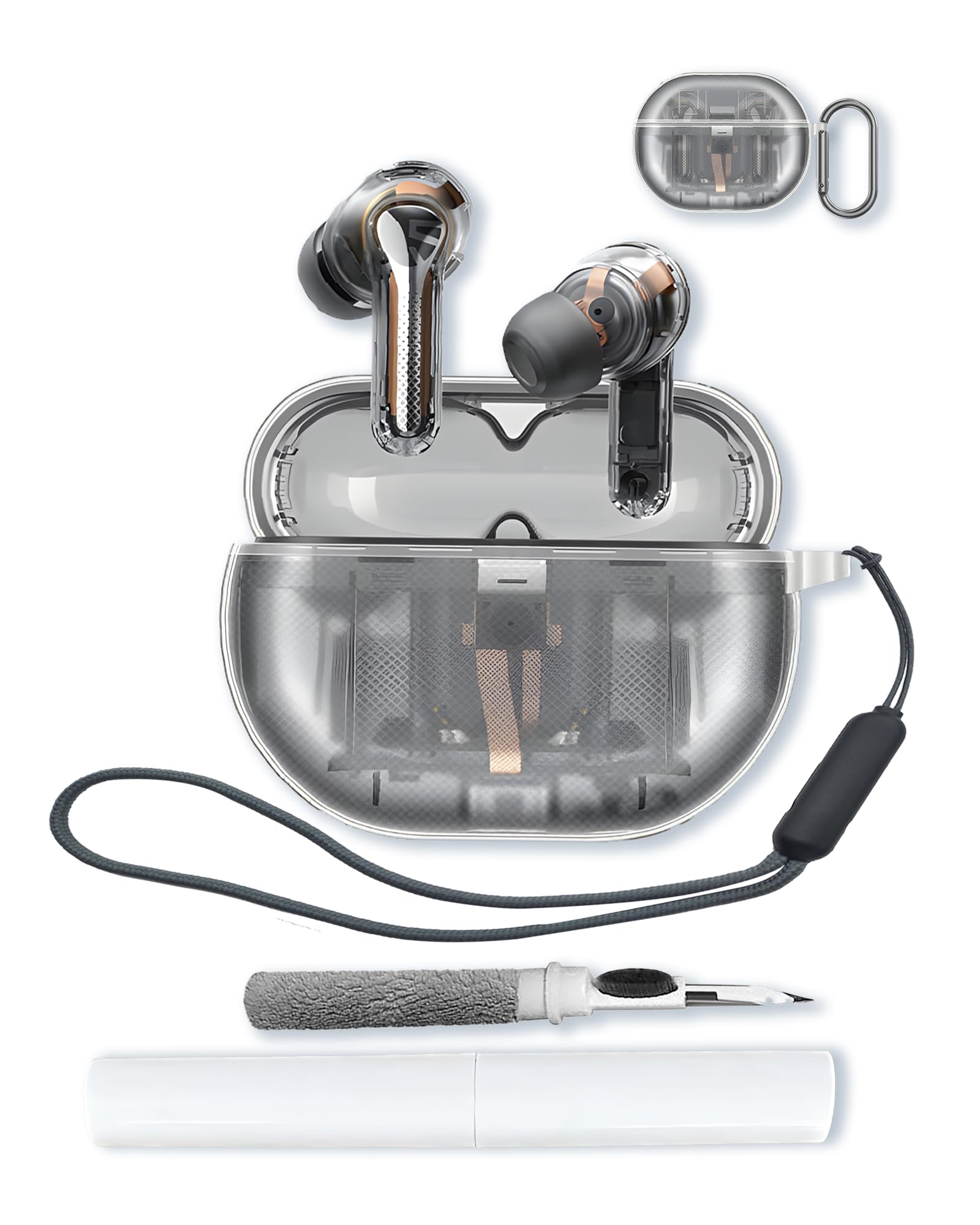 Case for Capsule3 Pro Plus Wireless Earbuds,Soft Protective,Shockproof,BOVUGAC High Transparency TPU Case Cover for Capsule3 Pro+/pro with Keychain&Cleaning Kit&Lanyard-Clear