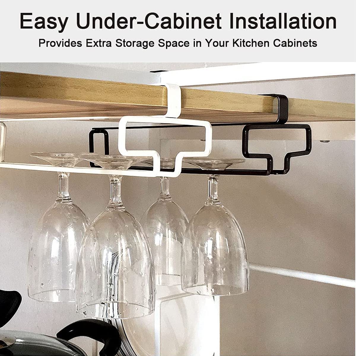 3 Pezzi Porta Bicchieri da Vino Sospeso, Supporto per Calici di Vino Sottopensile Rack per Calici Senza Foratura, Scolabicchieri Vino in Metallo per Bar Ristorante Cucina (Nero)