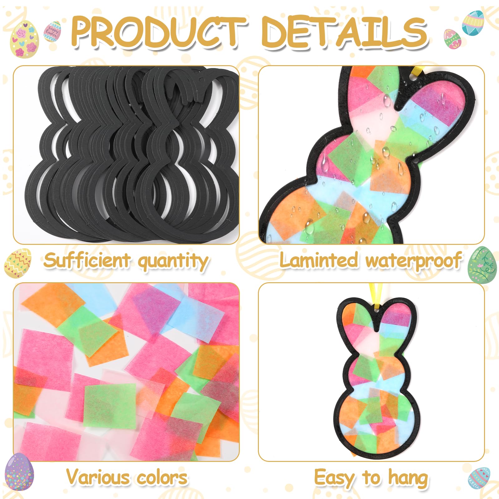 Qyeahkj Juego de 36 atrapasueños de conejo de Pascua, manualidades para niños, conejos coloridos, kit de manualidades de papel de seda, decoración colgante para Pascua, aula, hogar, actividad