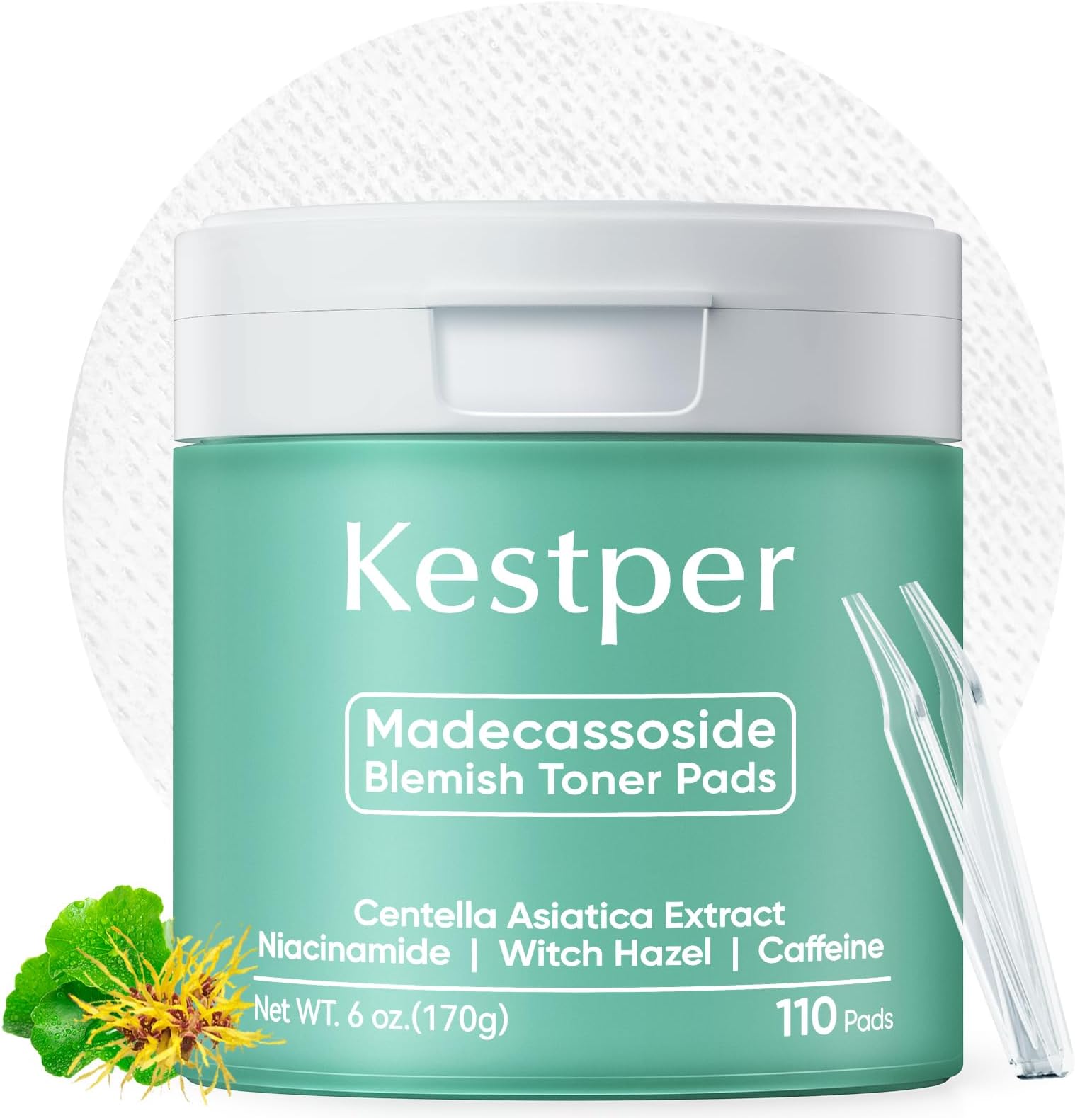 Madecassoside & Caffeine Toner Pads|Soothe Redness,Strengthen Barrier & Refine Pores with Centella Asiatica,Niacinamide | 110 Pads for All Skin Types