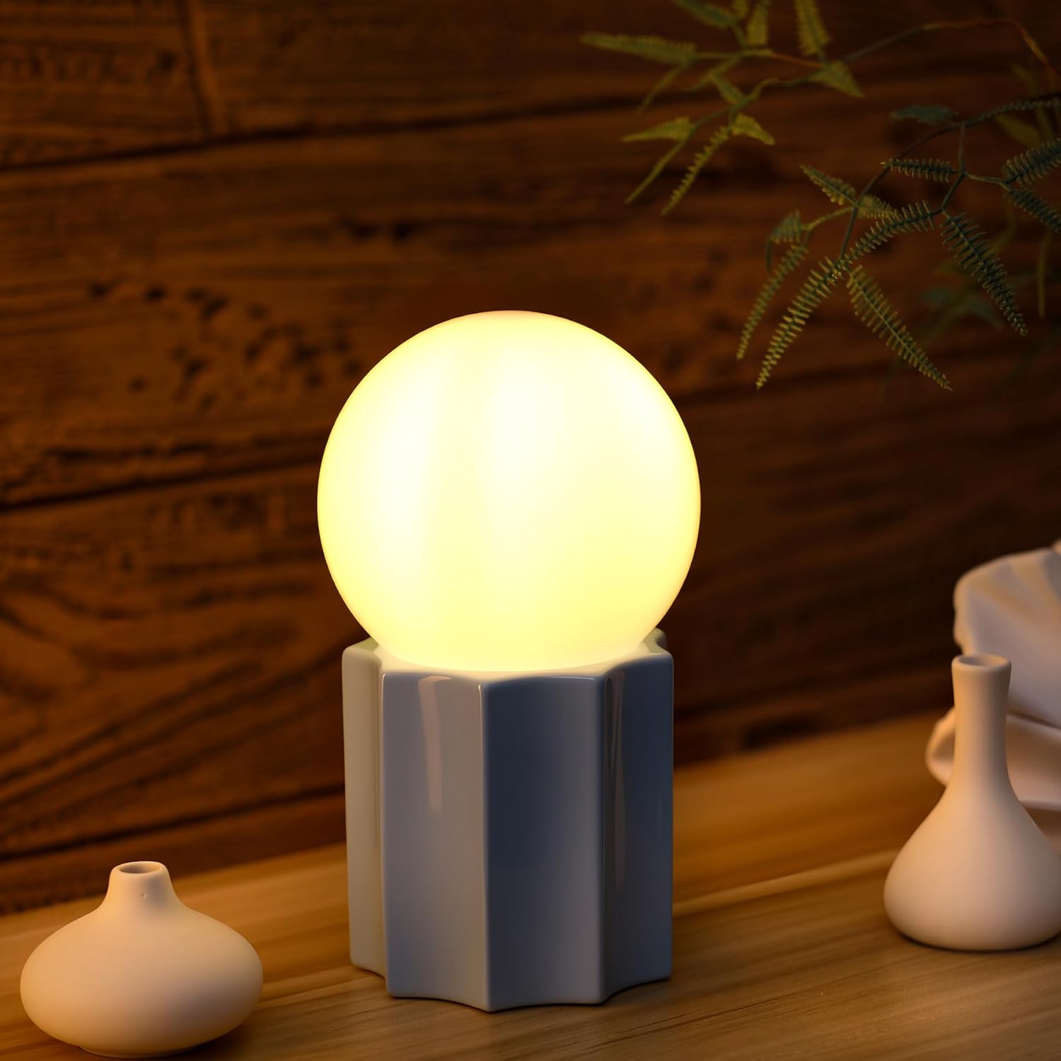 Modern Ceramics Table Lamp Blue Ceramic Base White Jade Round Ball Glass Accent Lamp