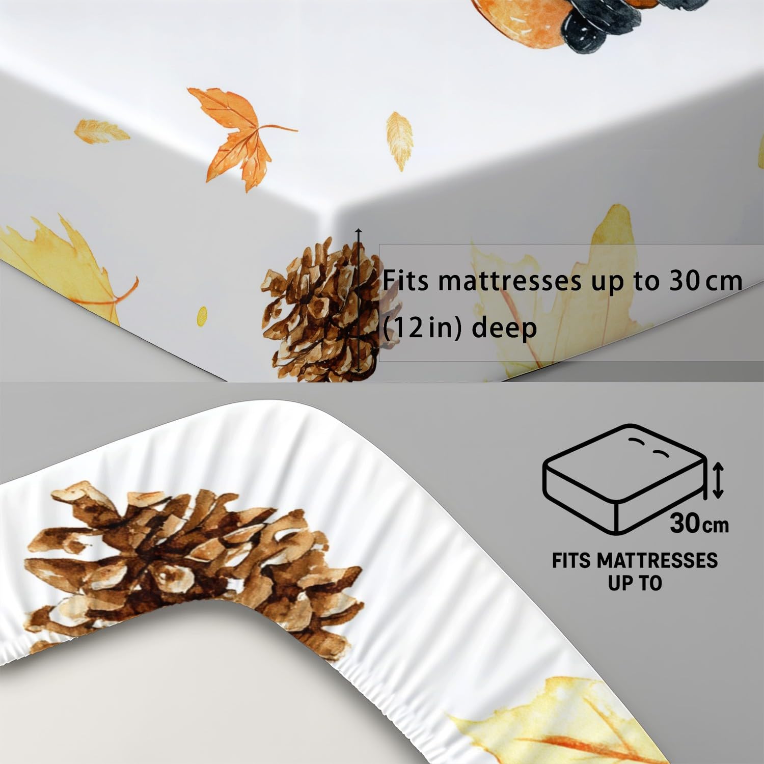 Herbst Fuchs Spannbetttuch Minimalistisch Ländlich Kiefernzapfen Fuchs Spannbettlaken 200 x 200 x 30 cm 3teilig Mikrofaser Bettwäsche Set mit 2 Kissenbezüge 80 x 80 cm Kein Flachbettlaken
