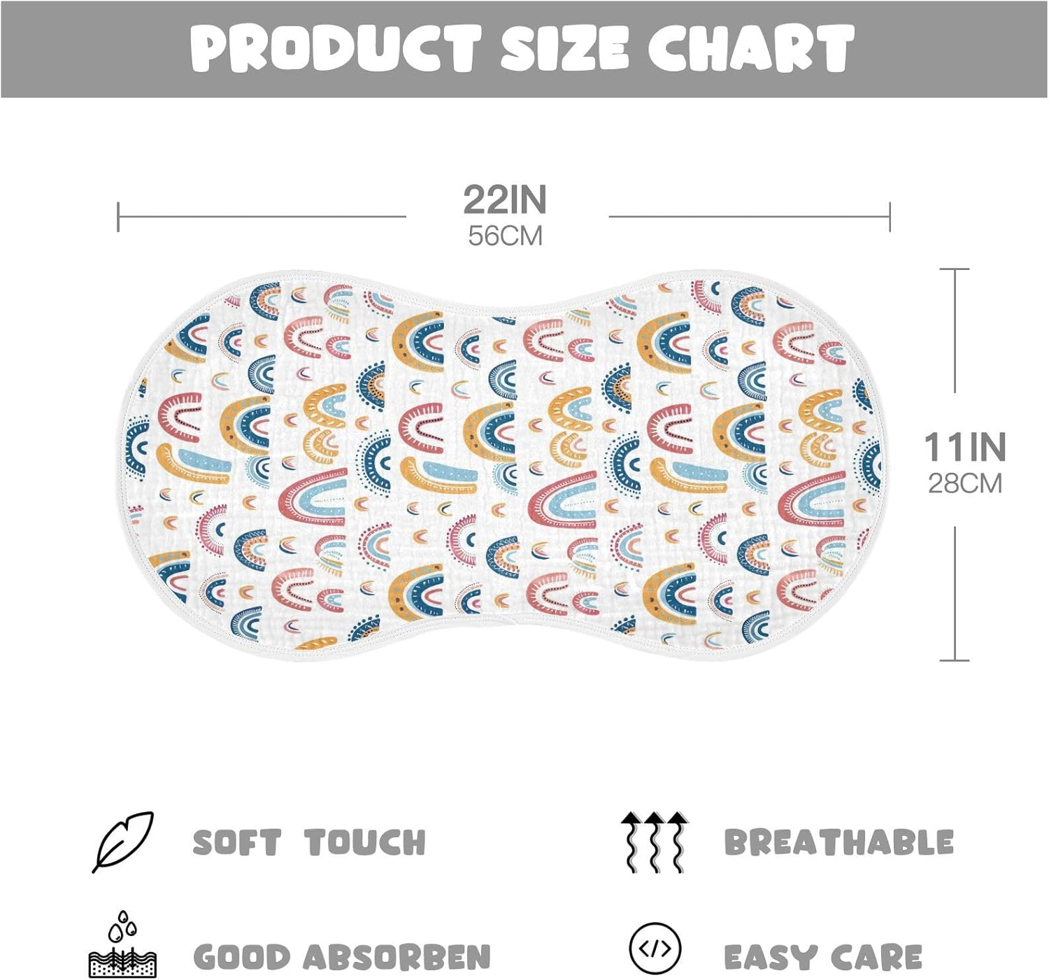 4Pcs Rainbow Hearts Burp Cloth,Unisex Large Absorbent Soft Cotton Muslin Burping Cloths for Newborn Boys Girls,11x22in,A113408