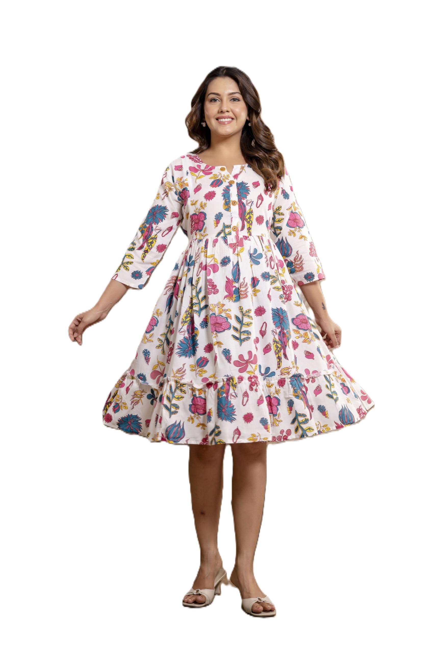 swarnkar creation Women's Floral Maternity Midi Dress with Feeding zips for Pre and Post Pregnancy Nursing Half Frill Maternity Dress-picture-44
