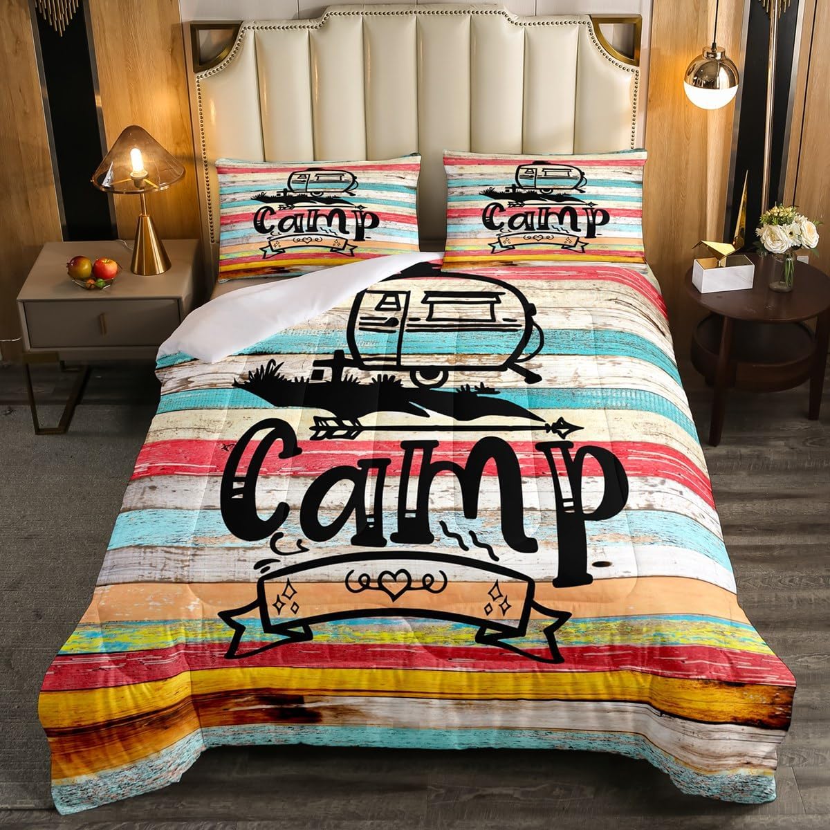 Erosebridal Lake House Comforter Set Rustic Farmhouse Bedding Comforter Sets, Lake Life Bedding Queen Size Vintage Wooden Planks Duvet Insert 3Pcs for Toddler Kids Boys Girls, Teal Turquoise