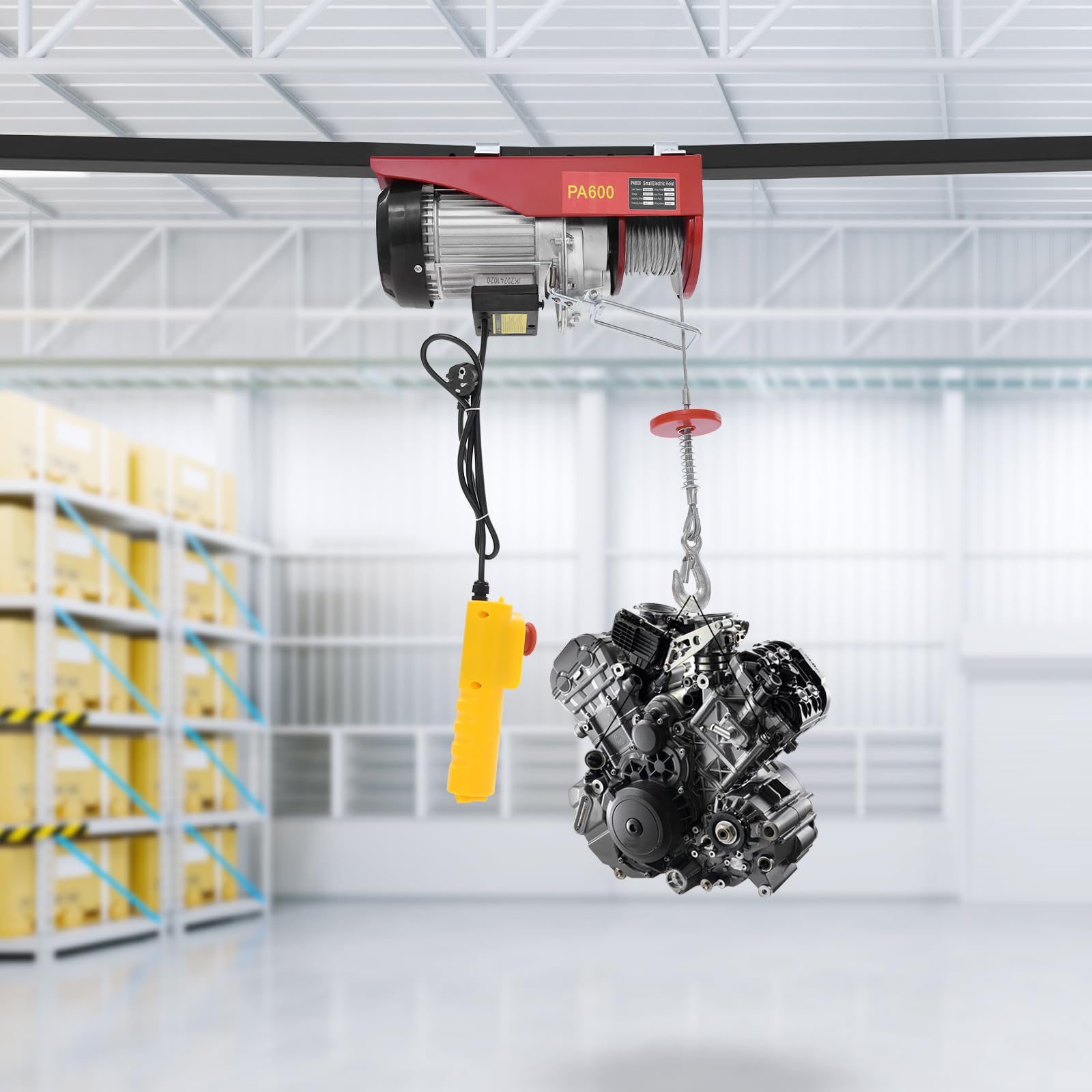 Verricello elettrico 300 kg ~ 600 kg, due modalità di sollevamento, 12 m/6 m, altezza di sollevamento, paranco elettrico con telecomando a cavo, verricello motore per garage, magazzini, velocità di