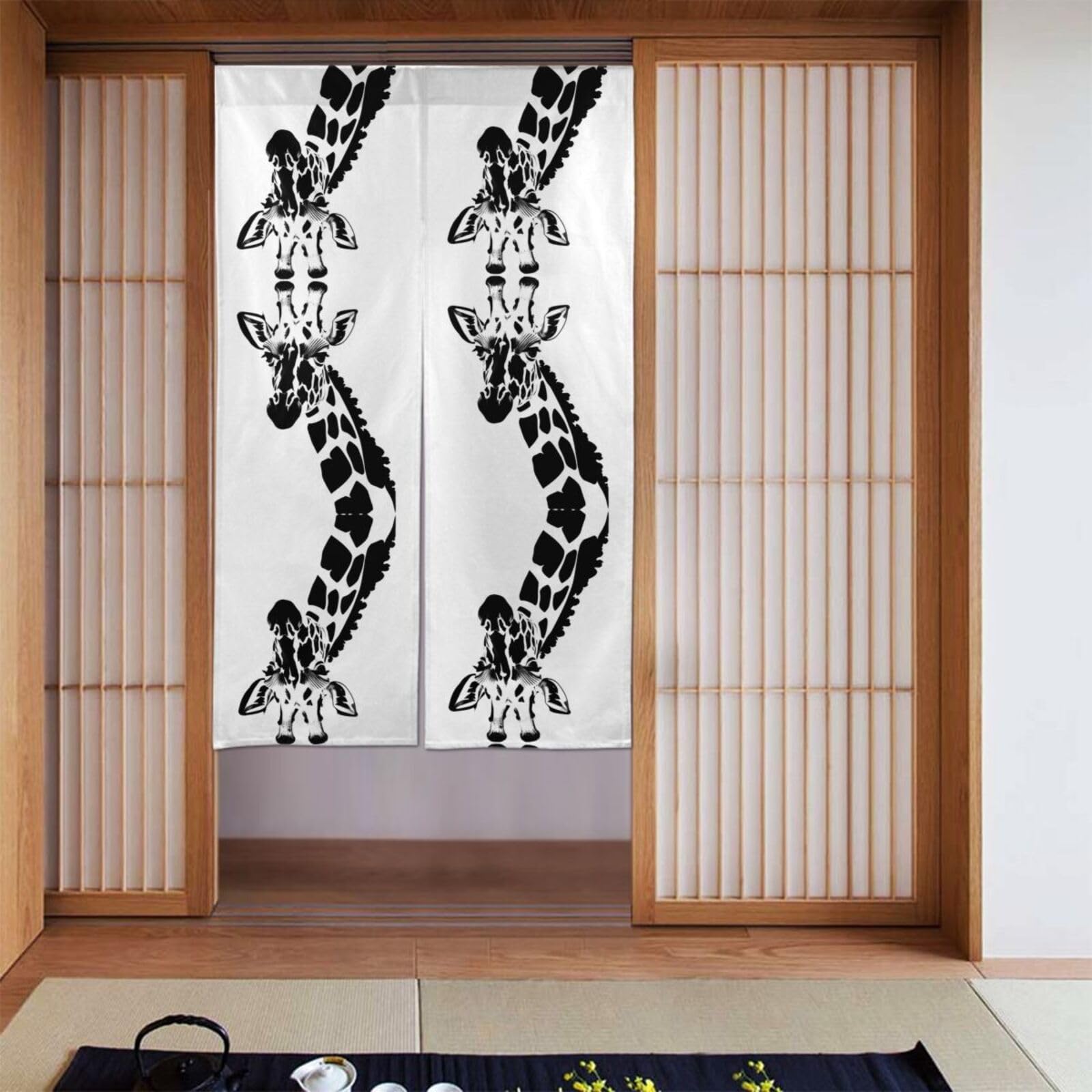 HerYng Black and White Giraffe Curtain Fabrics - for Doors, Windows and Room dividers | Windproof, Sunshade and dustproof
