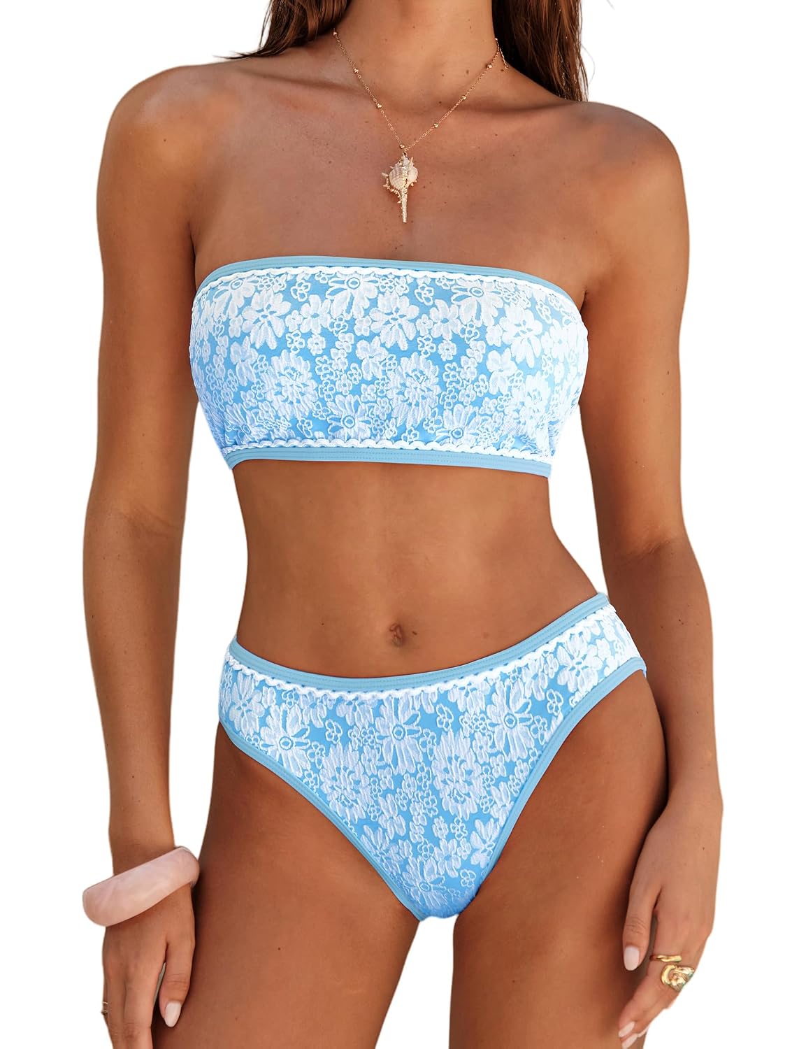 ZAFUL Bikini Set for Women Strapless Textured Bandeau Bikini Two Piece Swimsuit Lace up Bathing Suits - Review, Price and Buying Guide