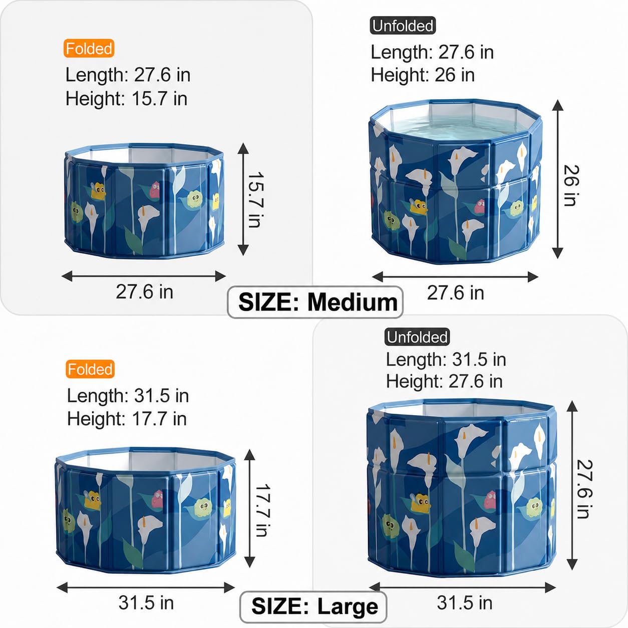 Bañera Plegable Adultos 70cm, Bañera Portátil de Doble Plegado con Diseño "Step-in" de Fácil Acceso, Cubeta de Baño para Hielo y Agua Caliente, Ideal para Personas Mayores y Niños, Azul