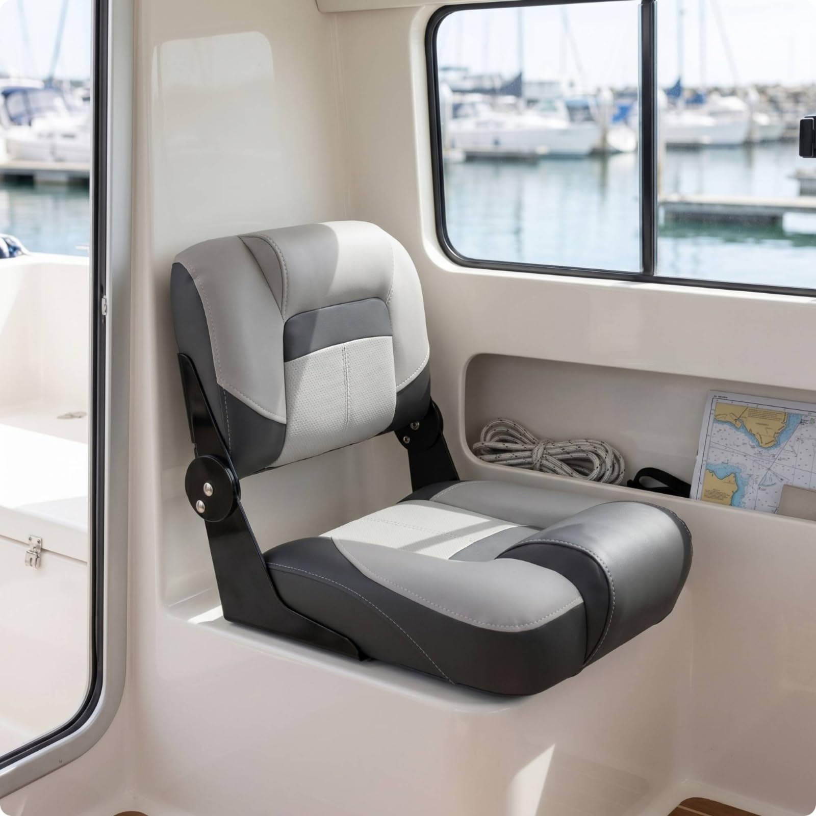 Sedile Marino Pieghevole Sedia Barca Poltrona Nautica Seduta Imbarcazione con Rivestimento Resistente E Cuciture Rinforzate Comfort a Lungo Durante La, Grigio Scuro E Nero