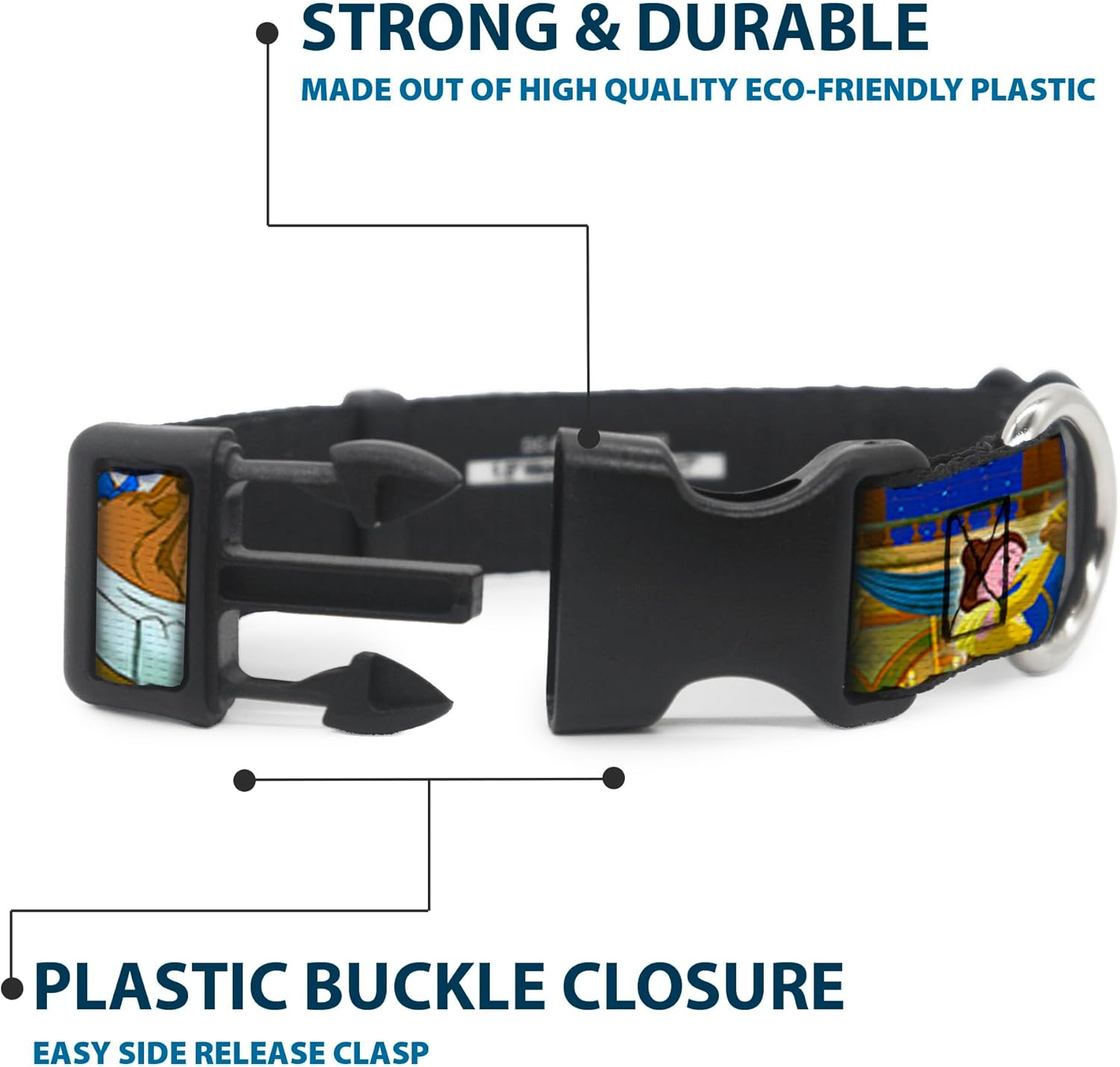 Buckle-Down Plastic Clip Collar - Beast & Belle Ball Scene Poses - 1.5" Wide - Fits 16-23" Neck - Medium, Multicolor
