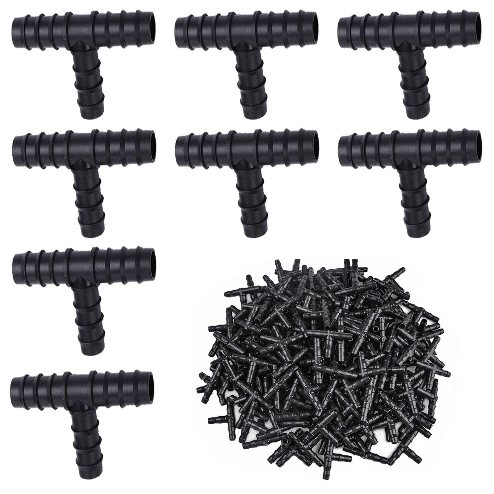 Hose Irrigation Connectors, 100Pcs Barbed Tee Connectors, Irrigation Connectors 16mm, Plastic Hose Connectors and Fittings, Tee Garden Hose Tube Connector for Water Pipe Joints Watering System