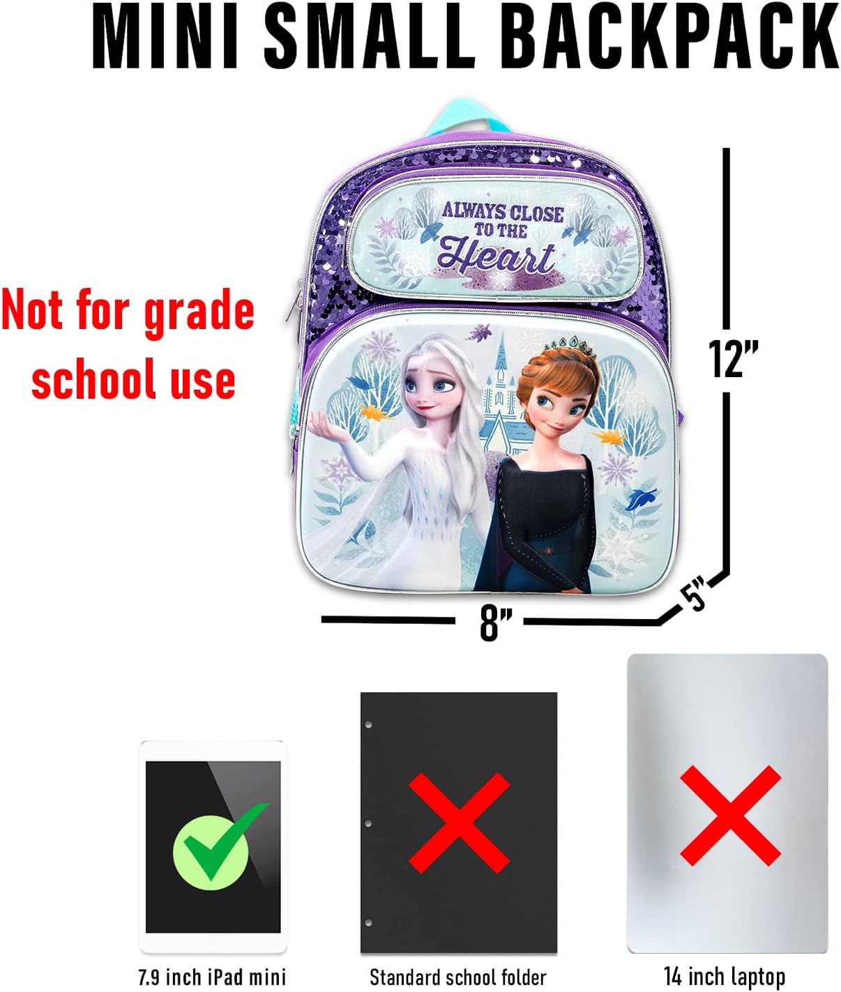 Disney Frozen Mini Backpack for Girls - Bundle with 12” Canvas Elsa and Anna School Bag with Water Bottle, Stickers, More | Frozen Backpack Purse Set for Kids