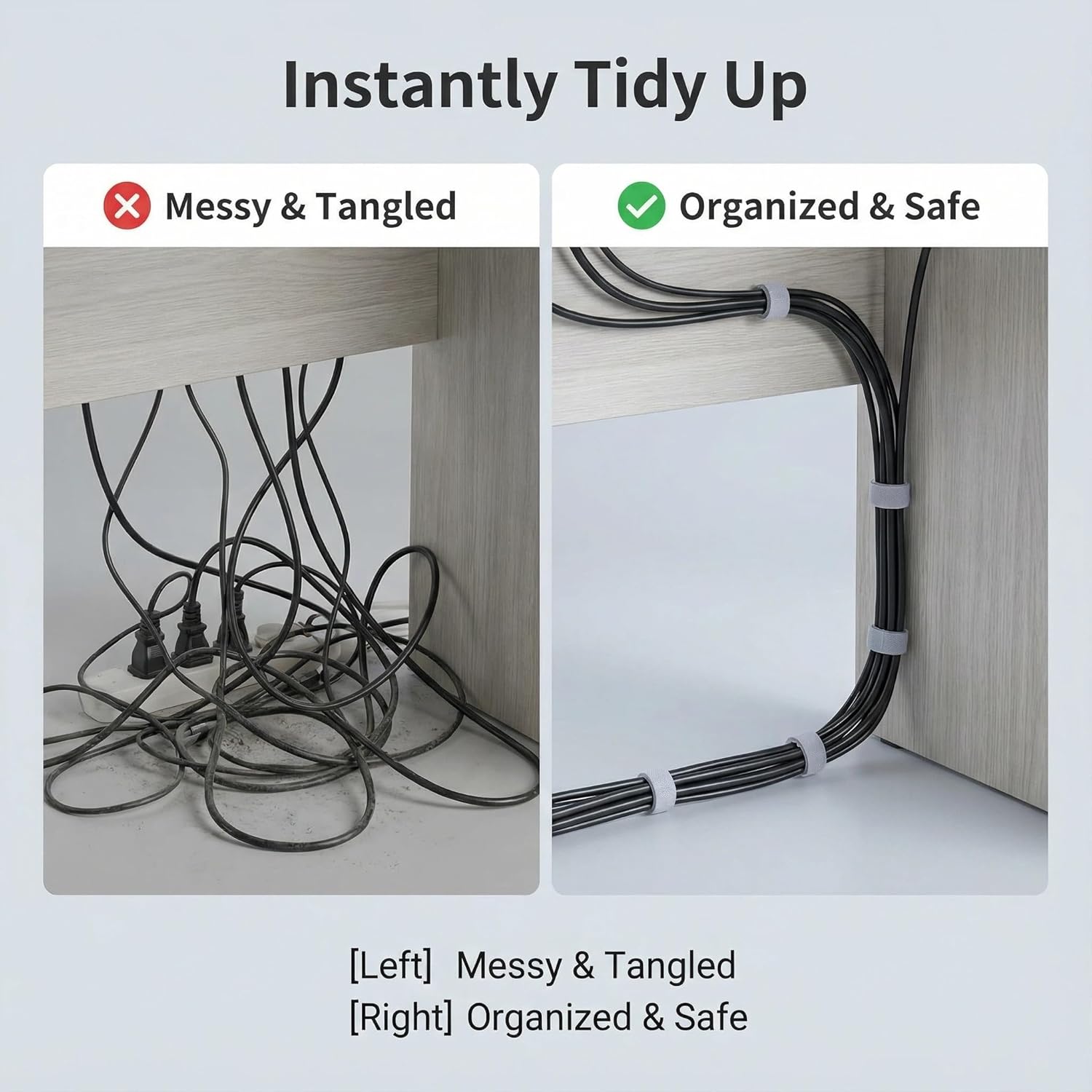 Cable Ties Adjustable and Reusable, 5M x 1.2CM Self-Gripping Hook and Loop Wire Organizer, Cord Management Kit for Home Office Computer Data Cables(Gray)