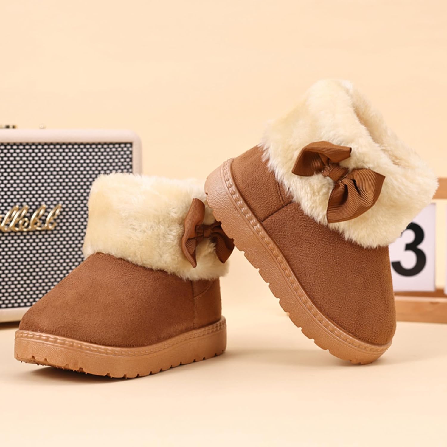 WUIWUIYU Baby Girl's Toddler's Cute Bowknot Winter Ankle Boots Fur Lining Princess Warm Snow Boots