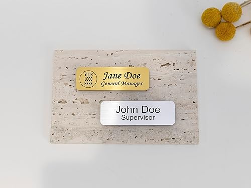 Vista 9 de Placas de identificación con nombre grabadas personalizadas, insignias de identificación personalizadas con texto y logotipos, nombre de metal