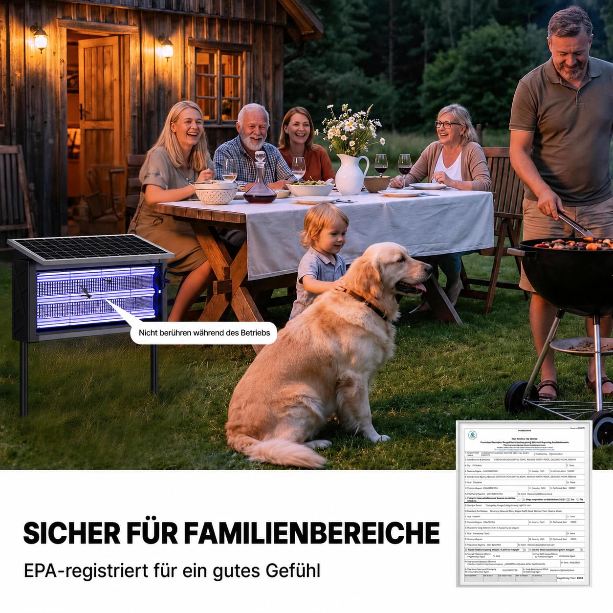 OGERY Solar-Insektenvernichter für Außen, 3000 V Mückenfalle, 3 UV-Röhren, 6000 mAh Akku, per USB wiederaufladbar, IPX4, Dämmerungssensor, 4 m Kabel und Erdspieß für Garten, Terrasse, Camping