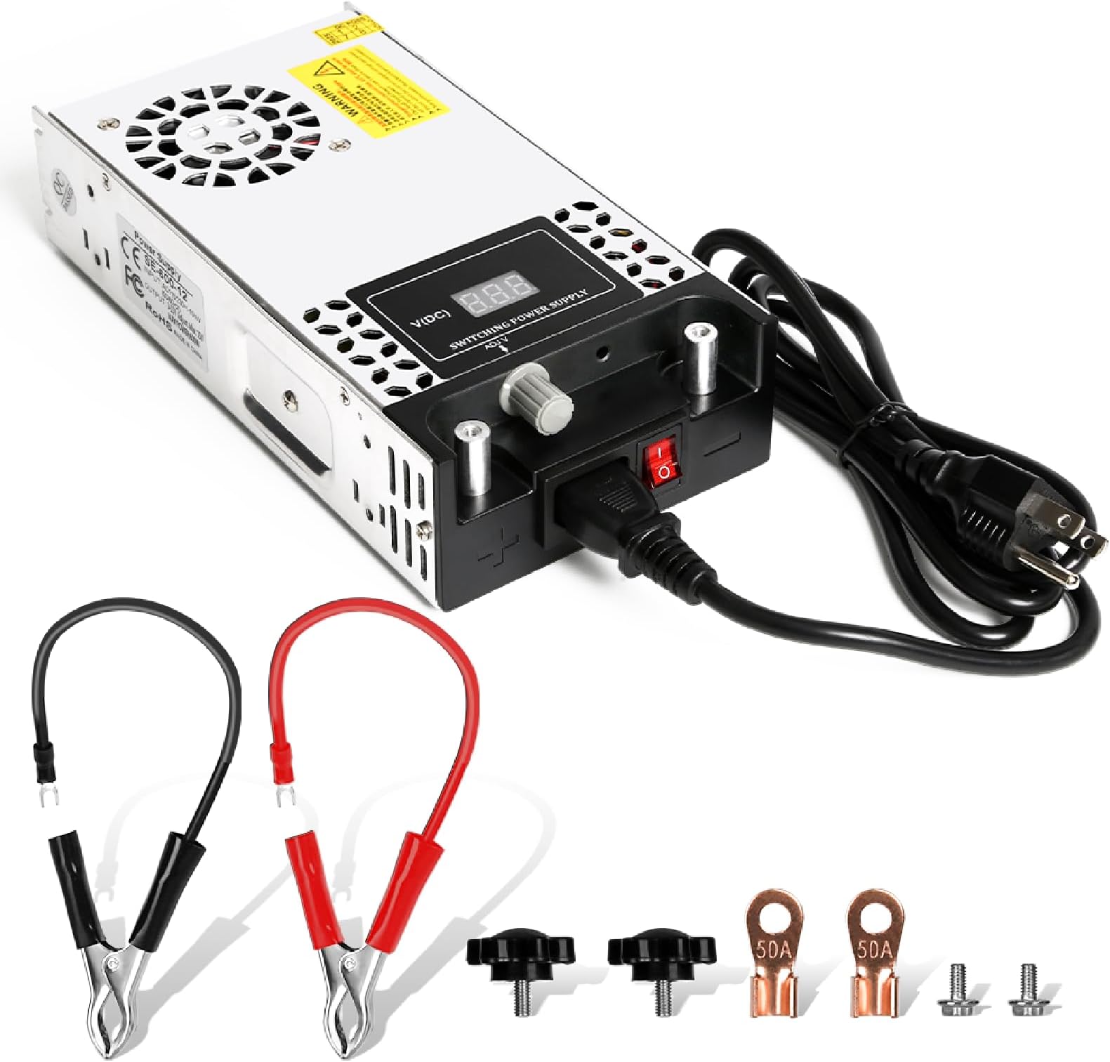 0-12V 50A 600W Adjustable DC Bench Power Supply AC 110V/220V to DC Converter with Digital Display Multiple Protection & Smart Cooling for LED Strip Industrial Equipment Switching Power