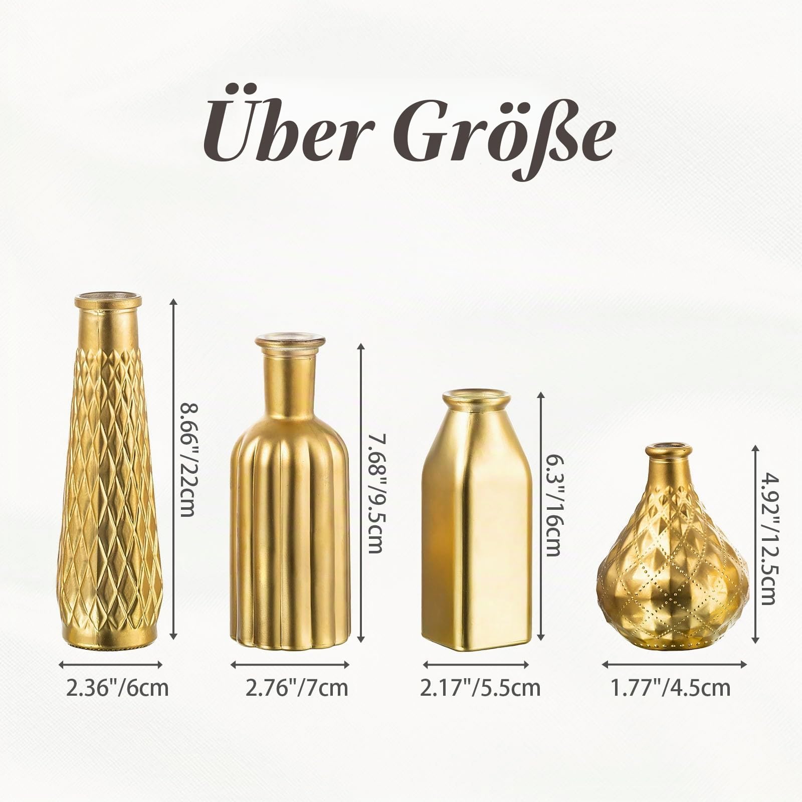 Gold Glas Blumenvasen für Tischdeko, 8 Stück | Vintage Vergoldeter Oberfläche, für einzelne Blumenstiele/Trockenblumen, für Hochzeit Weihnachten Geburtstag Wohnzimmer Deko