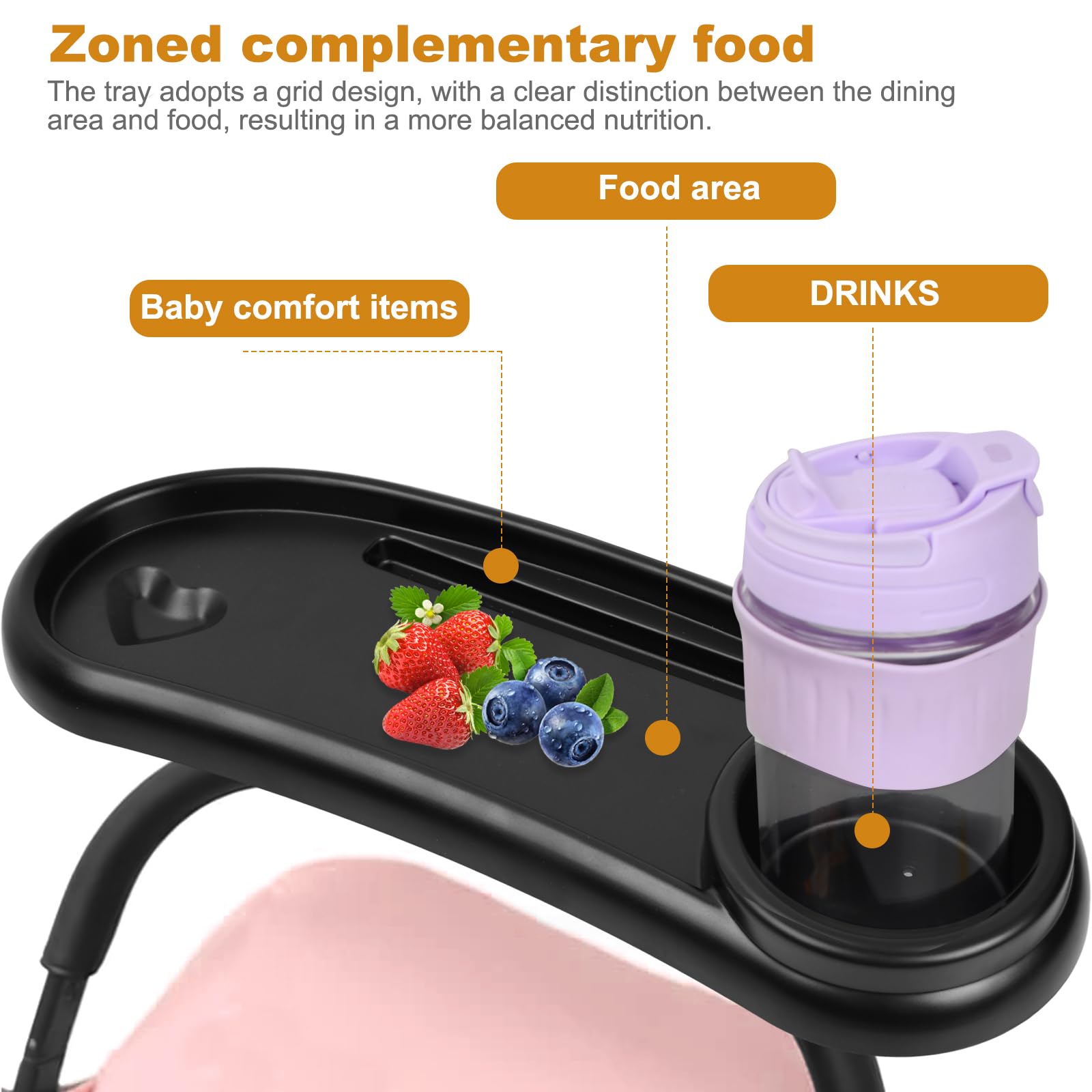 Vassoio per Snack per Passeggino Universale 3 in 1, Rimovibile Vassoio per Snack con Portabicchieri, Organizer Passeggino Adatto a Attività All'Aperto,per Neonati e Bambini