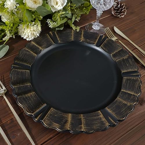 Vista 50 de Efavormart 6 Pack 13" Gold Acrylic Plastic Dinner Plate Chargers With Gold Brushed Wavy Scalloped Rim