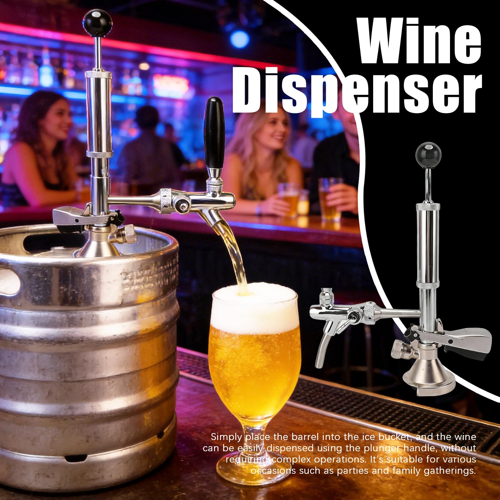 Pompa Per Fusti di Birra, Rubinetto per Fusti di Birra In Acciaio Inossidabile da 4 Pollici Kit Rubinetto per Secchio con Pompa D'aria e Distributore Rubinetto a Pistone per Collegamenti a Barili