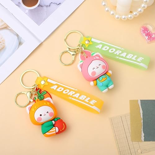 Miniatura 7 de Juego de llaveros de frutas con forma de durazno para mujer, bolso y colgante, Amarillo