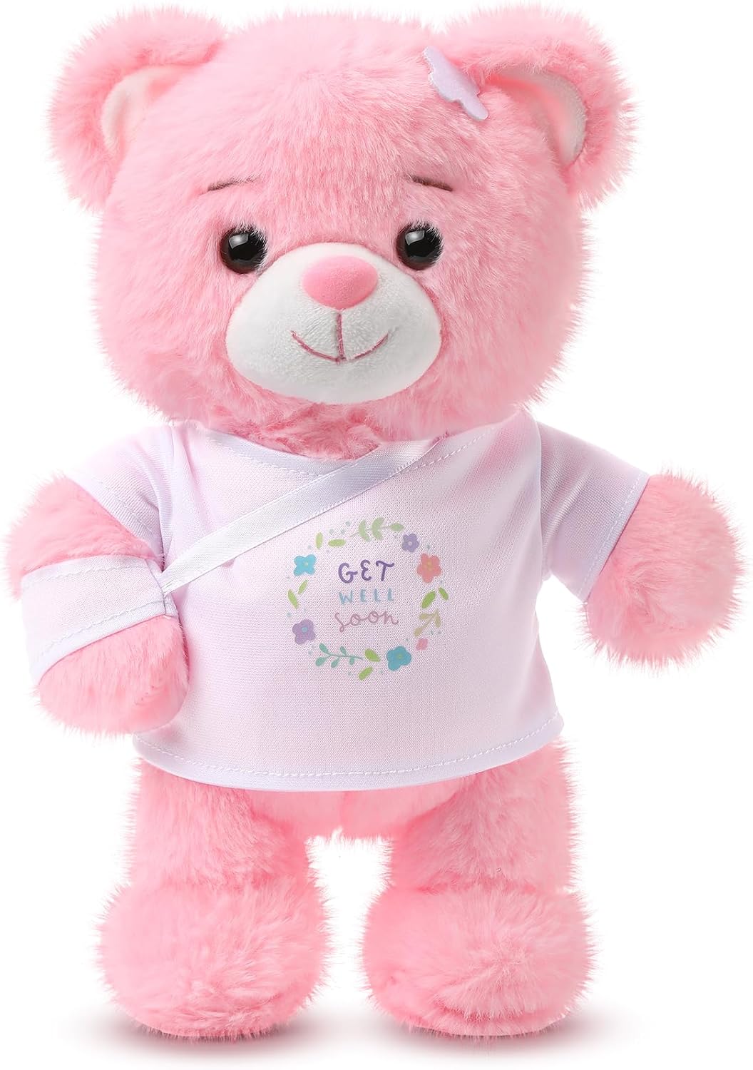 Deekin Get Well Soon Gifts for Kids Injured Recovery Bear Stuffed Animal Gifts Bear for Kids Adult with Broken Arm After Surgery Soft Bandage Plush 10 Inches(Pink,Arm Injury)