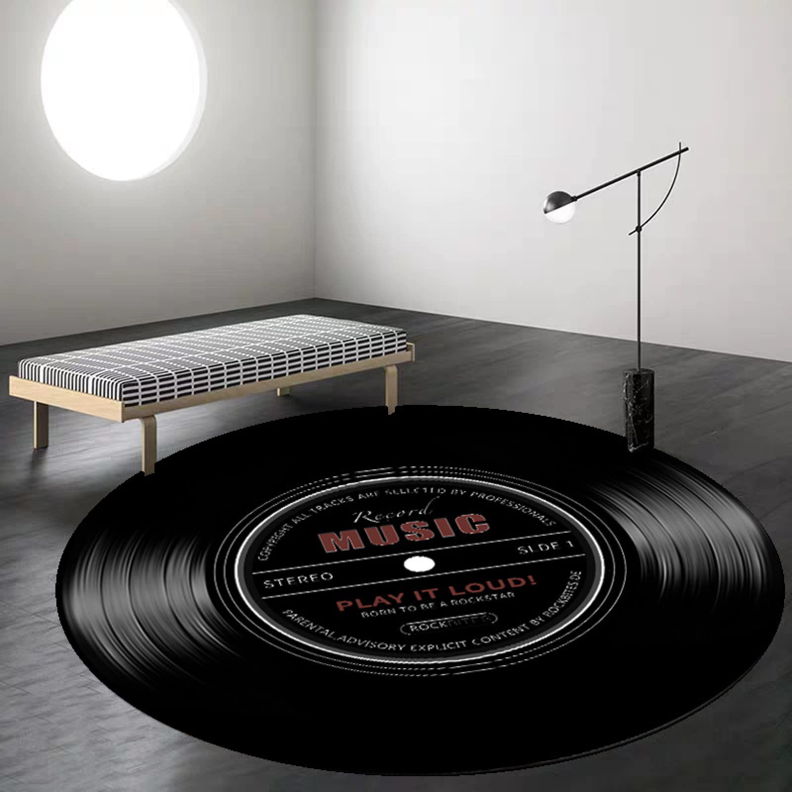 Tapis rond salon au look vinyle de musique classique pour un coin lecture ø 110cm