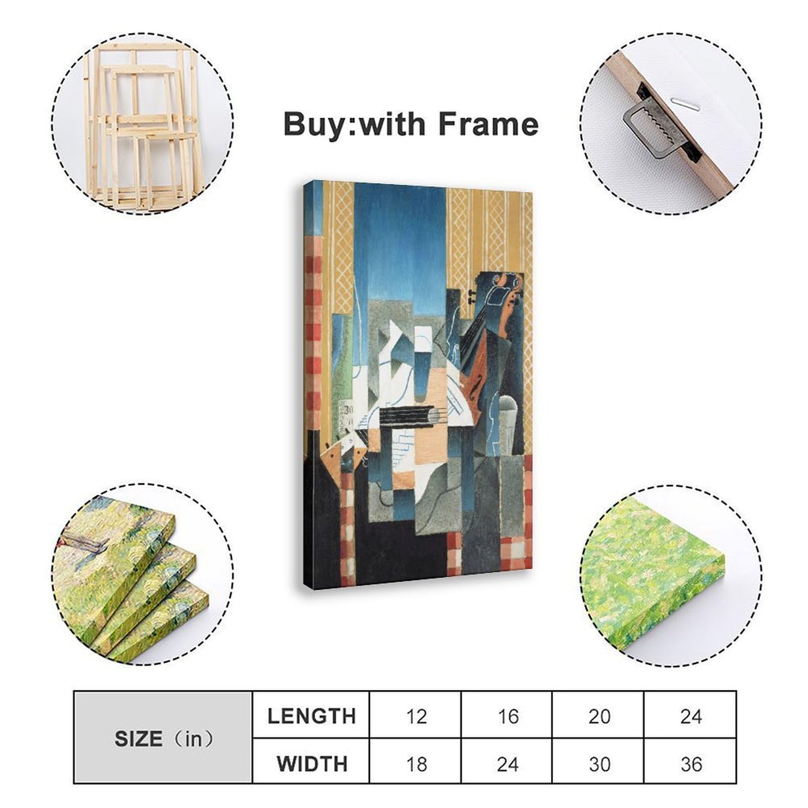 ANFOTCM Juan Gris, martwa natura ze skrzypcami i gitarą, abstrakcyjna, artystyczna dekoracja ścienna plakat rodzinny bar restauracja garaż kawiarnia sztuka znak prezent 24 x 36 cali (60 x 90 cm)