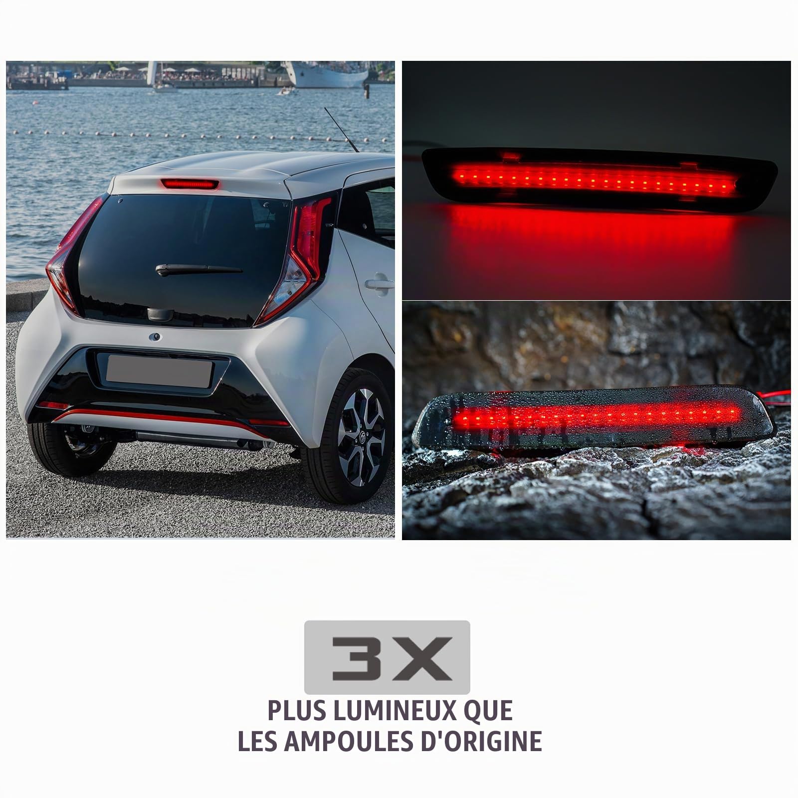 1pc pour Feu Stop 2014-2022 Ci.troen C1 / Pe.ugeot 108 / To.yota Aygo CHMSL Feu de Stop Arrière à Niveau Élevé Lampe de Frein LED 3ème Feu
