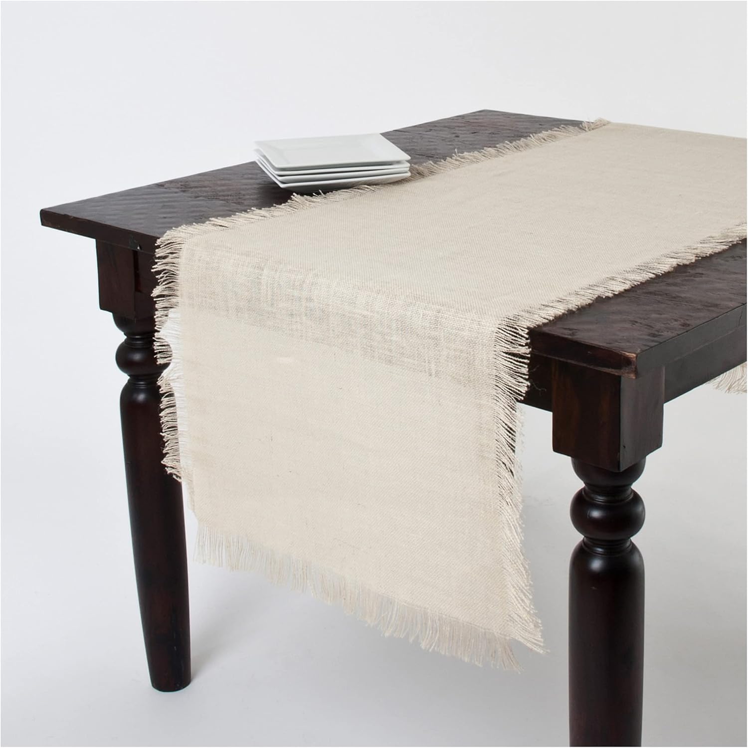 Ivory 100% Jute Woven Fringed Jute Kitchen Dining Table Runner, 20" X 70"