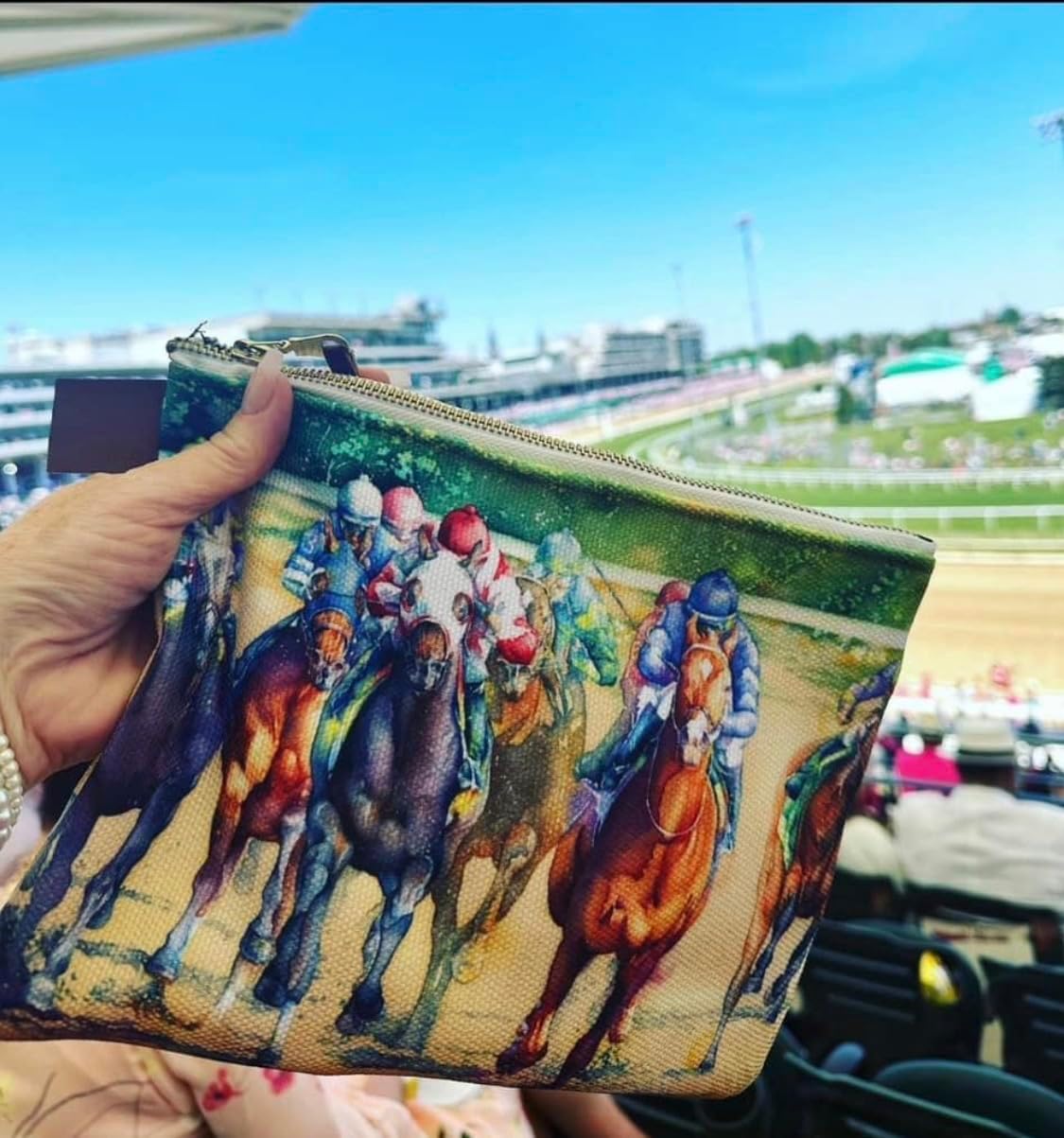 Horse Racing Gift Zippered Women's Clutch Purse 10" Accessory bag - Canvas Handbag Denim Lining | Perfect for Derby