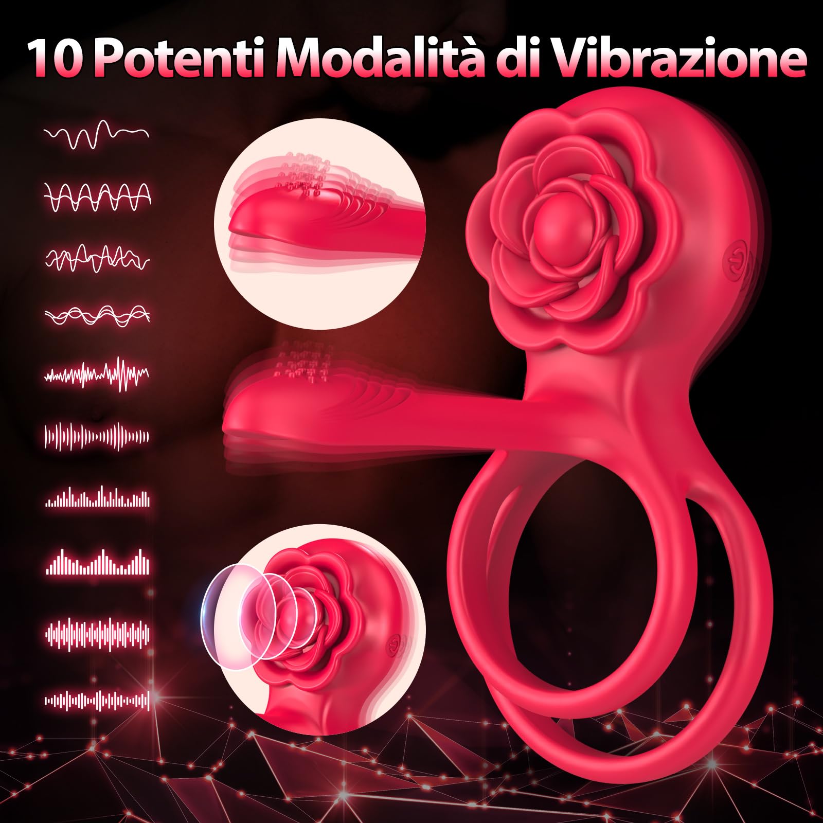 Anello Vibrante per il Pene Sex Toys - 3 en 1 Vibratoreper Uomo con 6 Cockrings Sex Toysper per Uomini Vibratori Clidoride Donna con 10 Modalità Sexy Toys Coppia Vibratore Sexitoi Uomo per Erezione