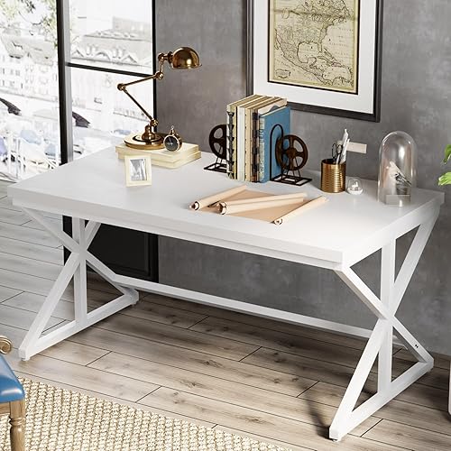 Miniatura 5 de IBF Moderno escritorio blanco para computadora, escritorio industrial largo para oficina en casa para estudiantes, escritorio de trabajo de estudio