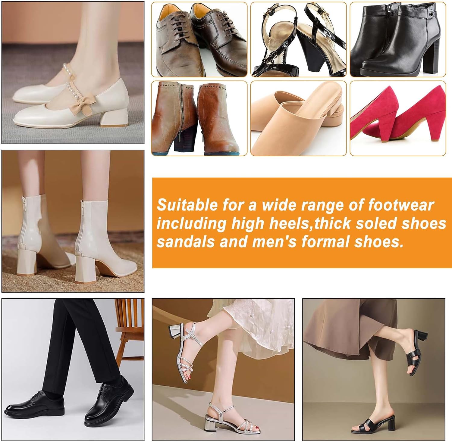 Heel Repair Piece Set (8PCS) – replacement heel caps for shoes,High Wearto-Fit Rubber,Suitable for High Heels/Boots/Formal Shoes,with Scissors/File/Glue/Shoe Studs/Wooden Sticks
