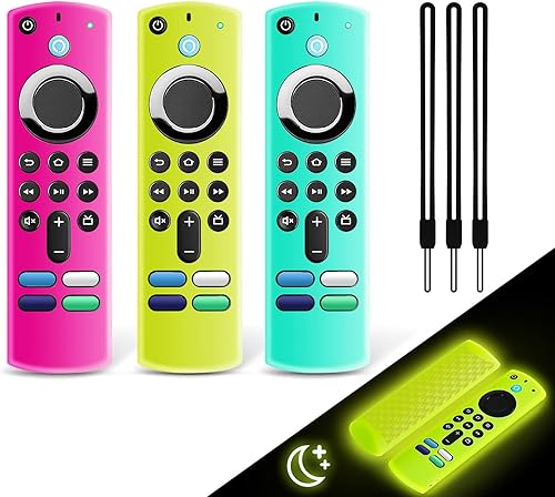 Paquete de 3 fundas de silicona para control remoto, funda protectora de silicona antideslizante que brilla en la oscuridad con cordón (amarillo