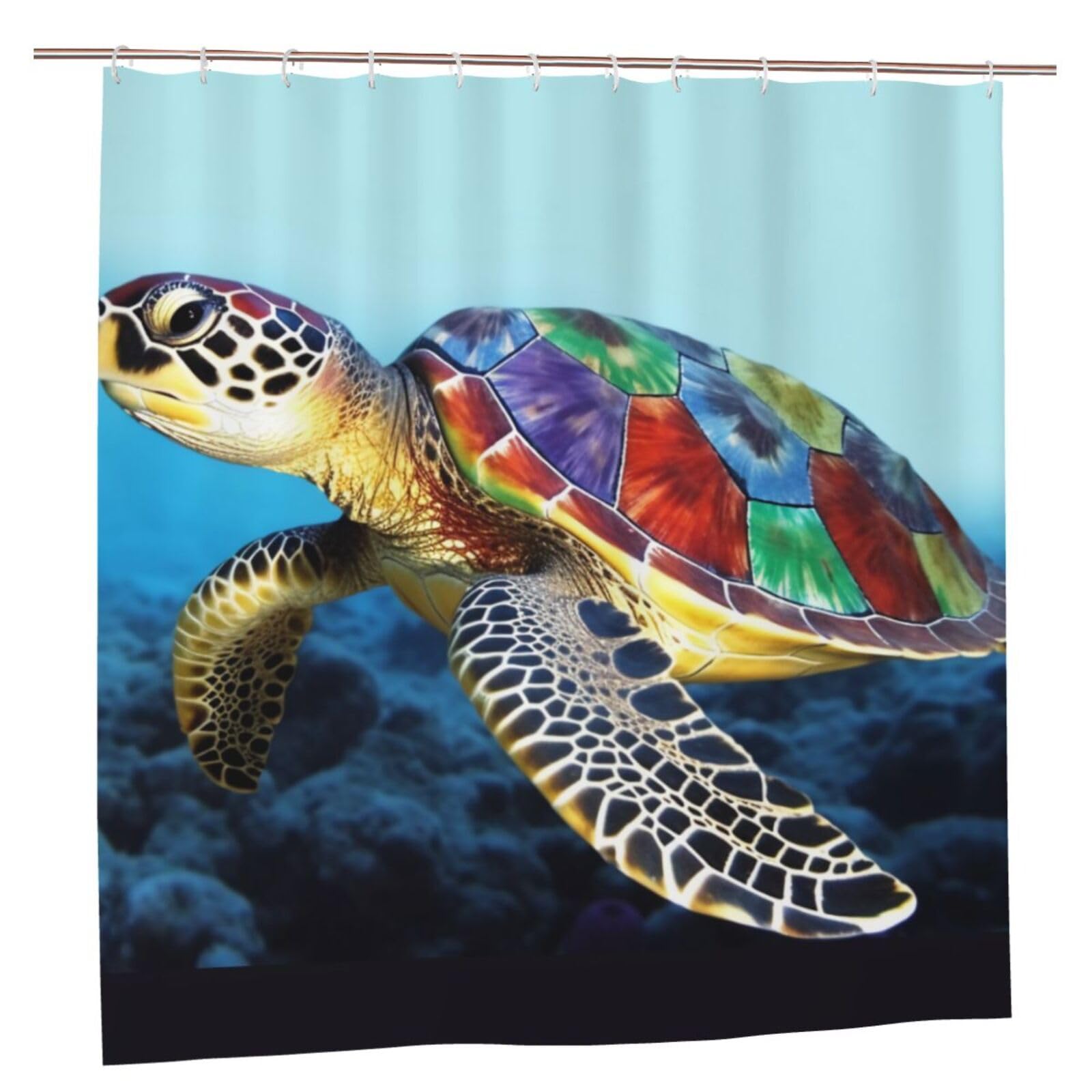 BWWHCCTI Sea Turtle Printed Shower Curtain With 12 Plastic Hooks Opaque Quick Drying Waterproof Shower Curtains Sets For Bathroom 183x183 CM
