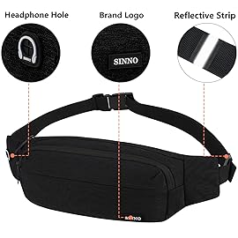 SINNO Large Fanny Pack for Men Women Waist Bag Pack Waterproof Gifts for Running Sport Workout Hiking Travel Walking Phone Bag Wallets Purse Carrying All Phones