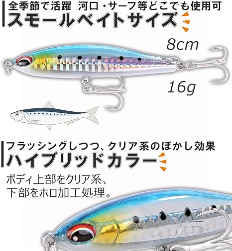 Amazon Co Jp Contyu ソルト ルアー セット ペンシル ベイト 8cm 16g 透明 クリア シーバス 青物 ヒラメ カラー 3個セット 8cm 16ｇ スポーツ アウトドア