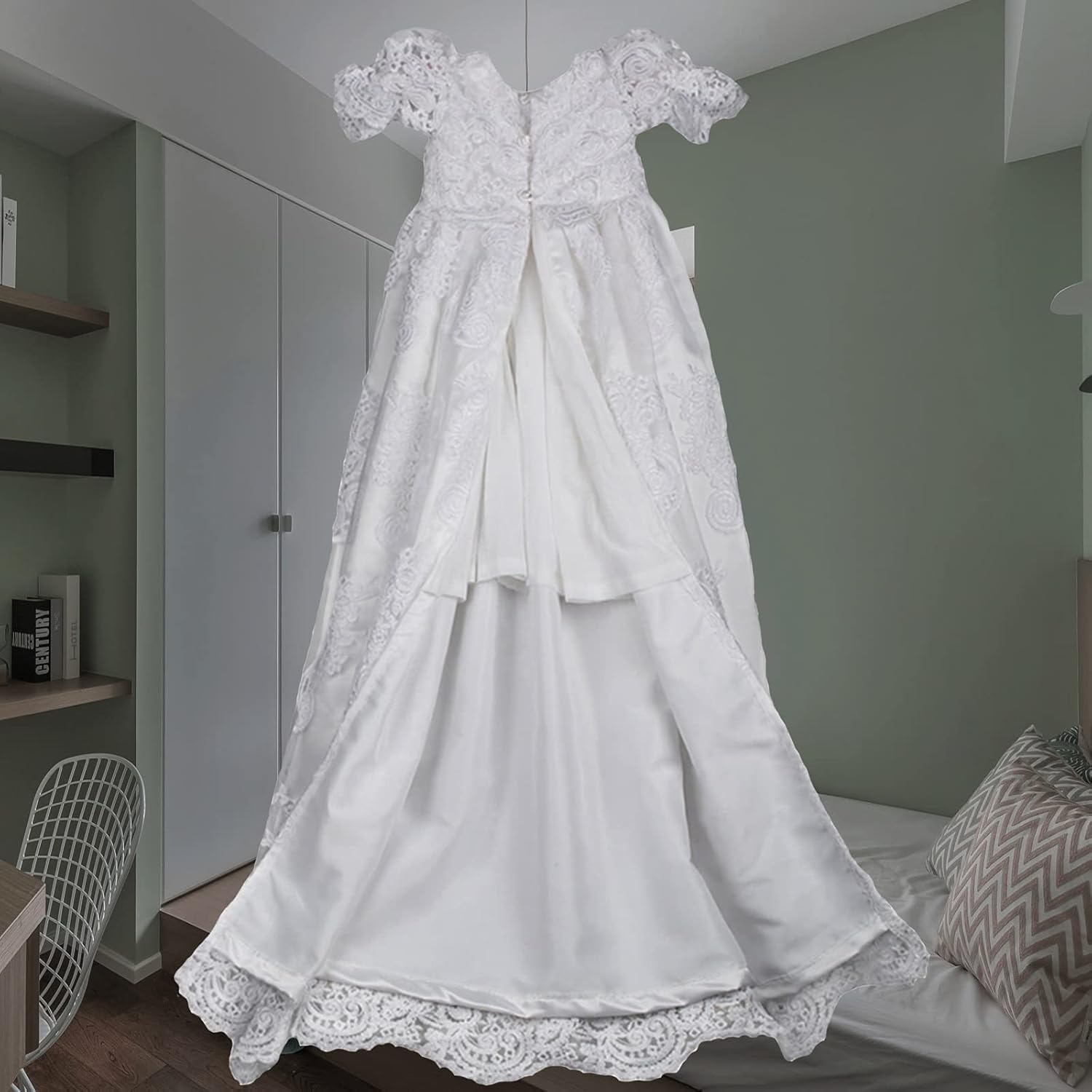Lange weiße Spitze Taufkleider für Baby Mädchen
