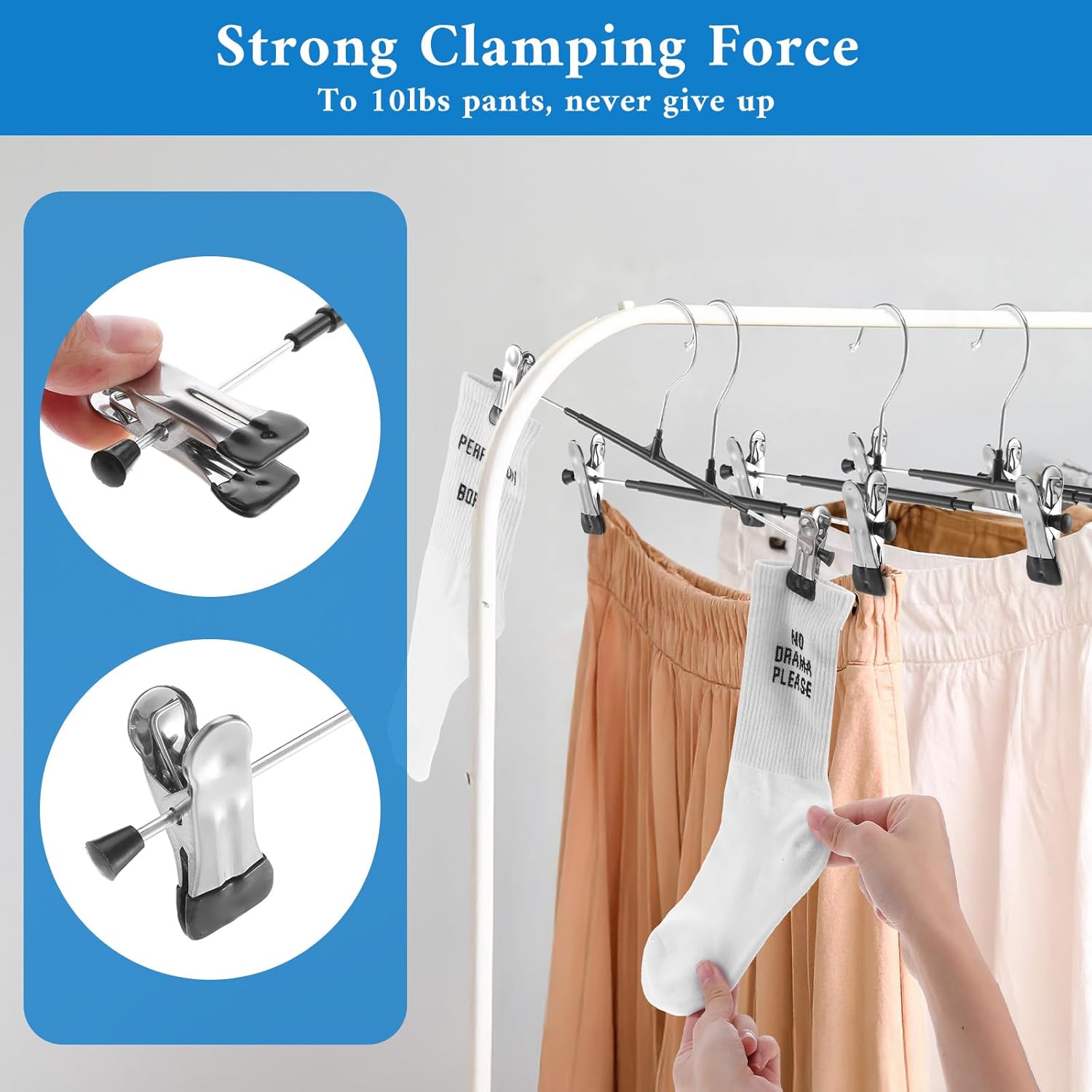 30 Pack Pants Hangers with Clips Adjustable Skirt Hangers for Women Non-Slip Trousers Hanger for Jeans Clothes Hanger for Pants Heavy Duty Space Saving Shorts Clothes Rack Black 12Inch