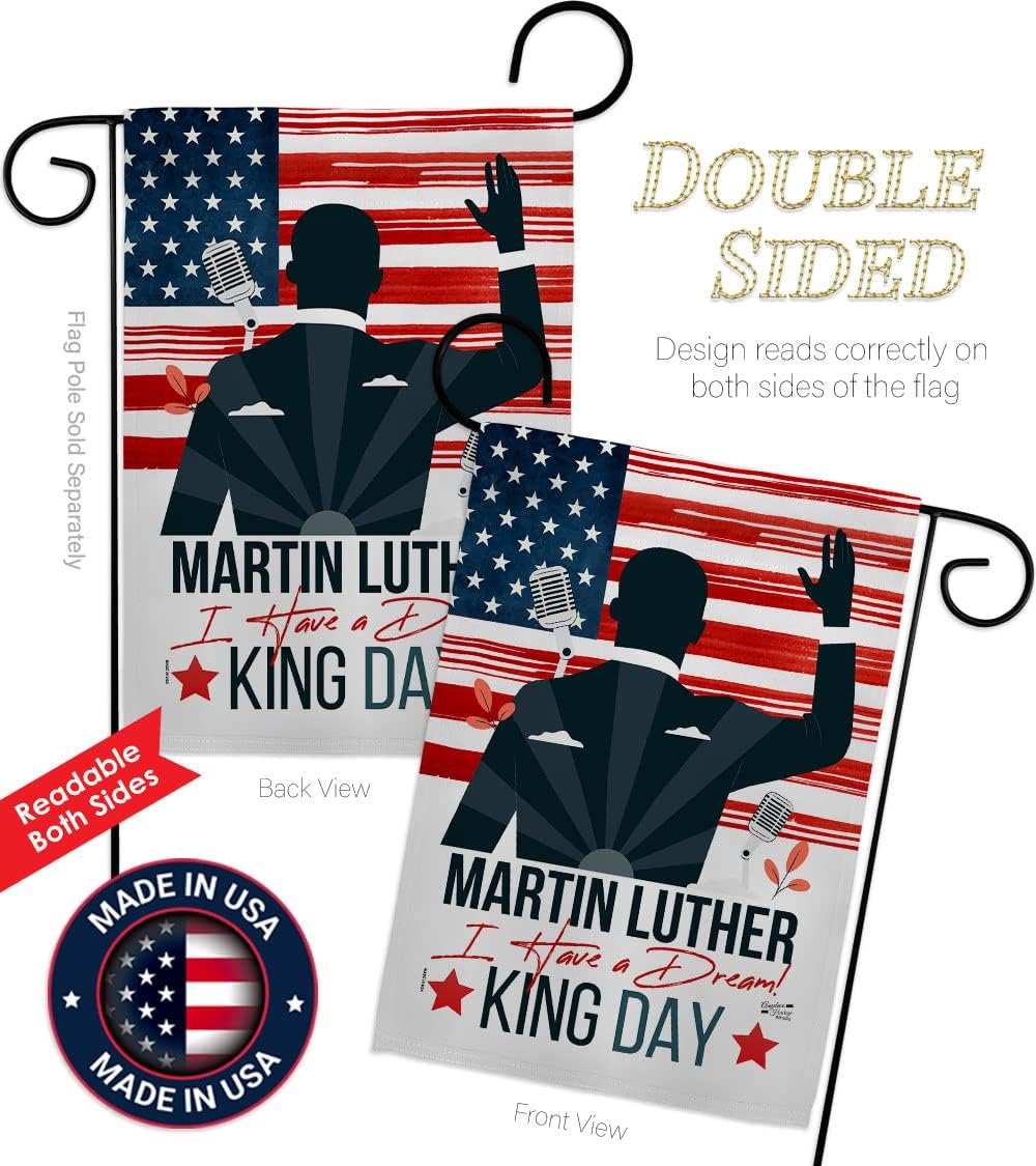 Martin Luther King Day Garden Flag - Set Wall Hanger Patriotic MLK Civil Right Stars United State American - House Decoration Banner Small Yard Gift Double-Sided Made In USA 13 X 18.5