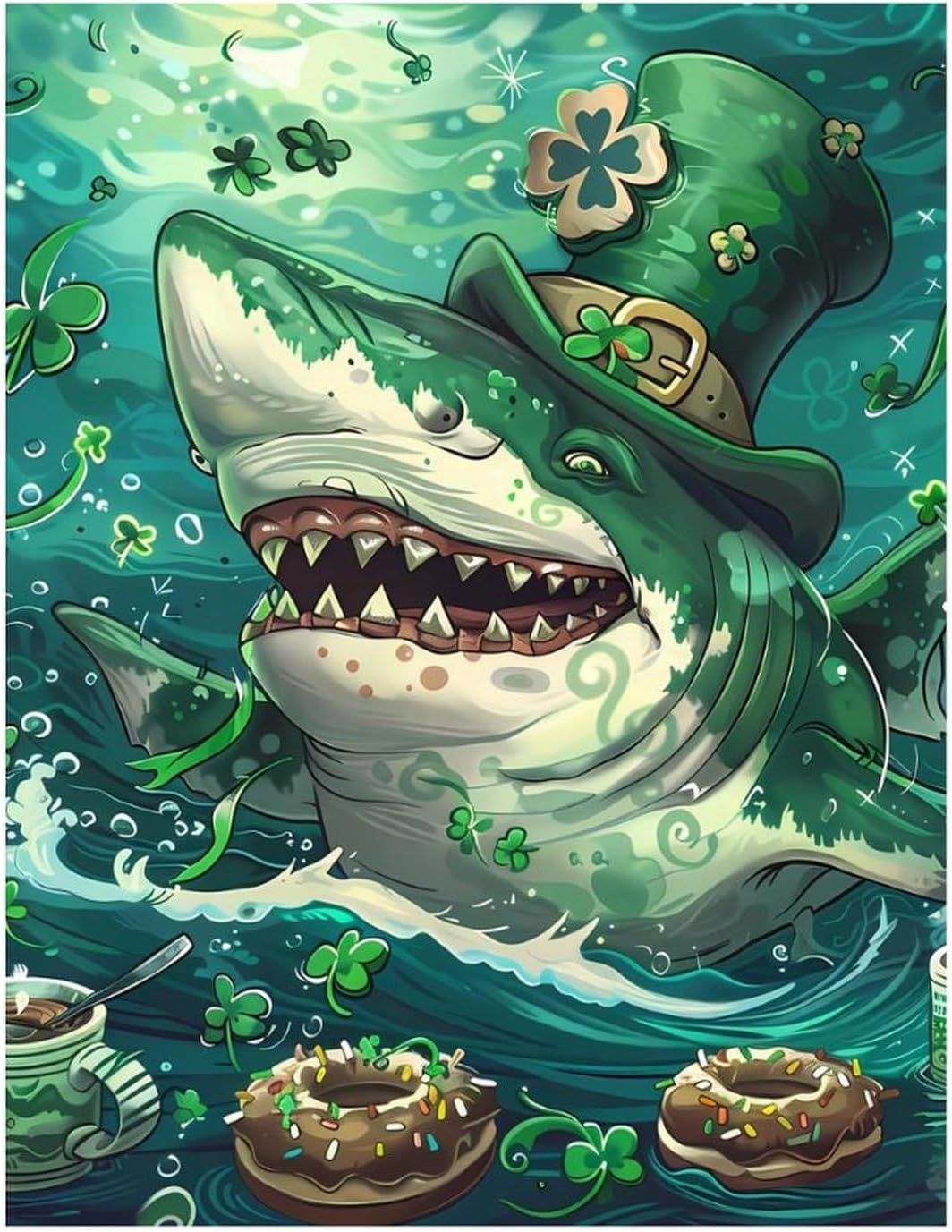 Evil Shark St Patrick's Day Diamond 5D Painting Kits with Frame DIY Full Round Drill Gem Art Crafts for Home Wall Decor 16 X 20in Blackwood 40 * 50cm