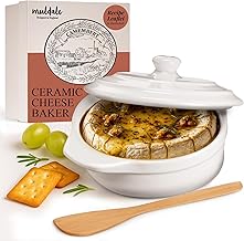 Muldale Camembert Baking Dish with Lid Gift Set - Cheese Baker in White - Lead Free Brie Baking Dish - Ceramic Camembert Baker - 14cm - With Spreader and Box