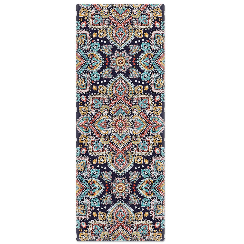 Polerro Tapis de yoga pour femme antidérapant pour la maison, le voyage, le yoga, le bohème et le mandala imprimé en daim, Mandala ethnique.